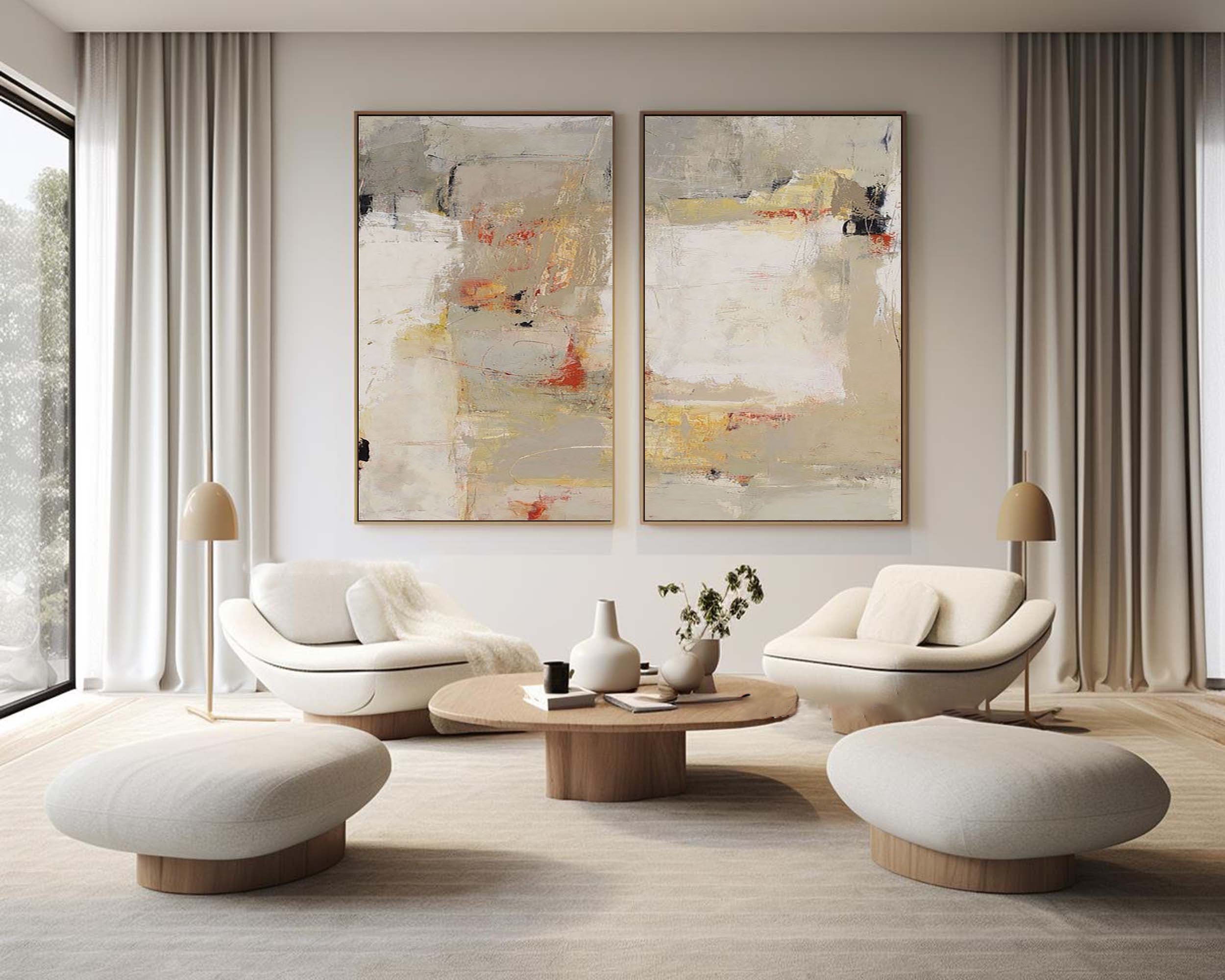 Beige & Brown Abstract Painting SET OF 2 #AVG 031