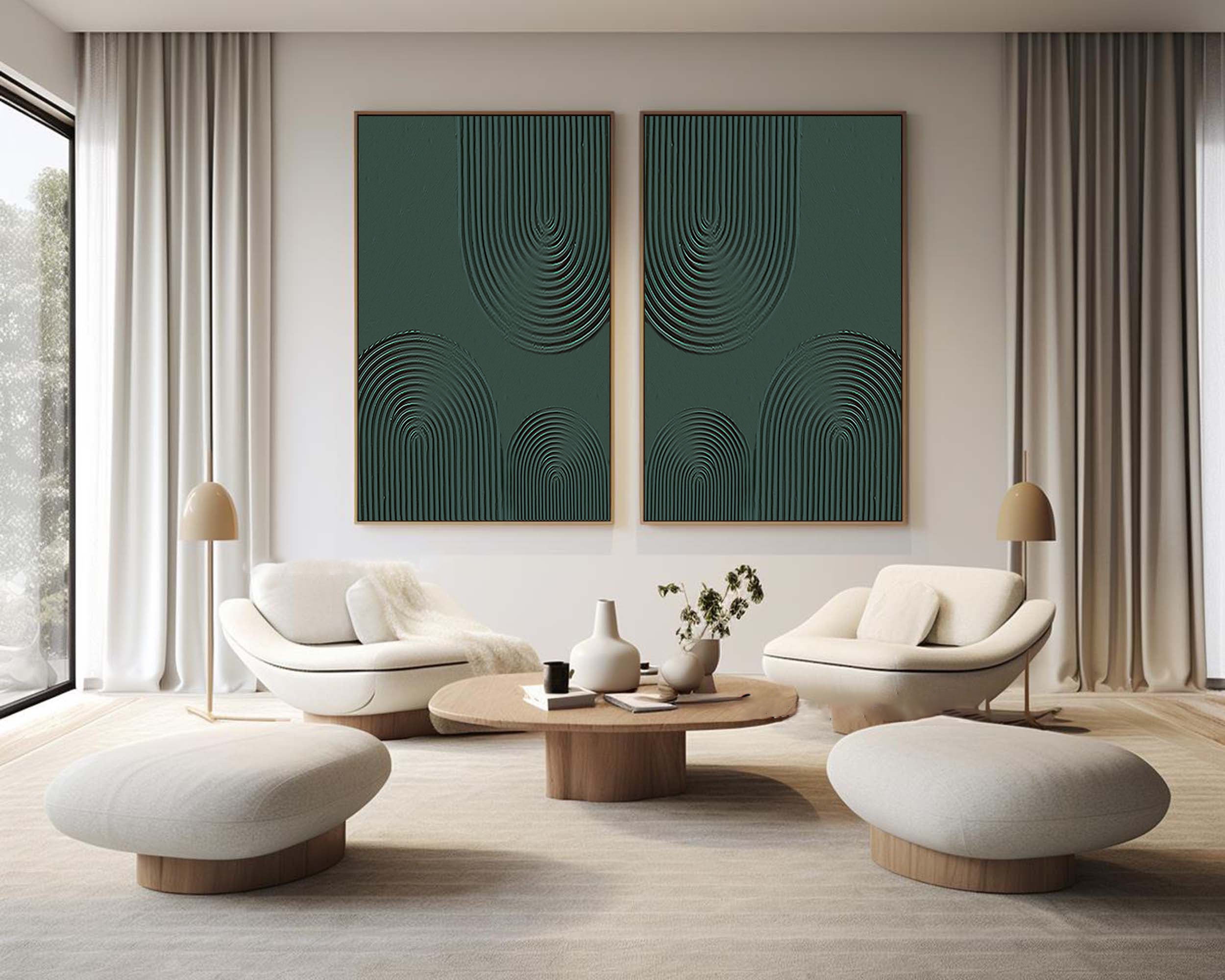 Geometric Style Wall Art Modern Teal Oil Painting SET OF 2 #BGS 002