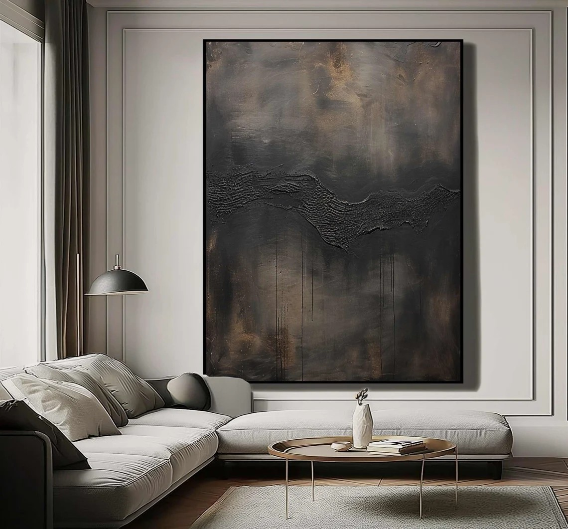 Textured Dark Abstract Painting, Moody Minimalist Art Canvas #BGA 081