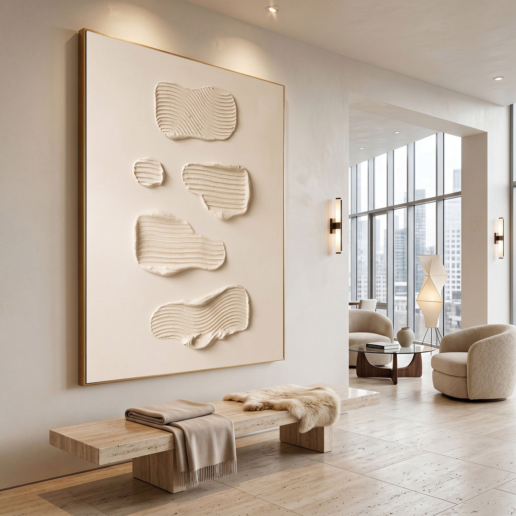 Large Textured Wall Art Minimalist Abstract Plaster Painting Neutral Modern Contemporary Home Decor