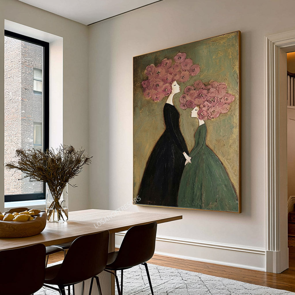 Large Botanical Figure Wall Art Elegant Floral Oil Painting Canvas