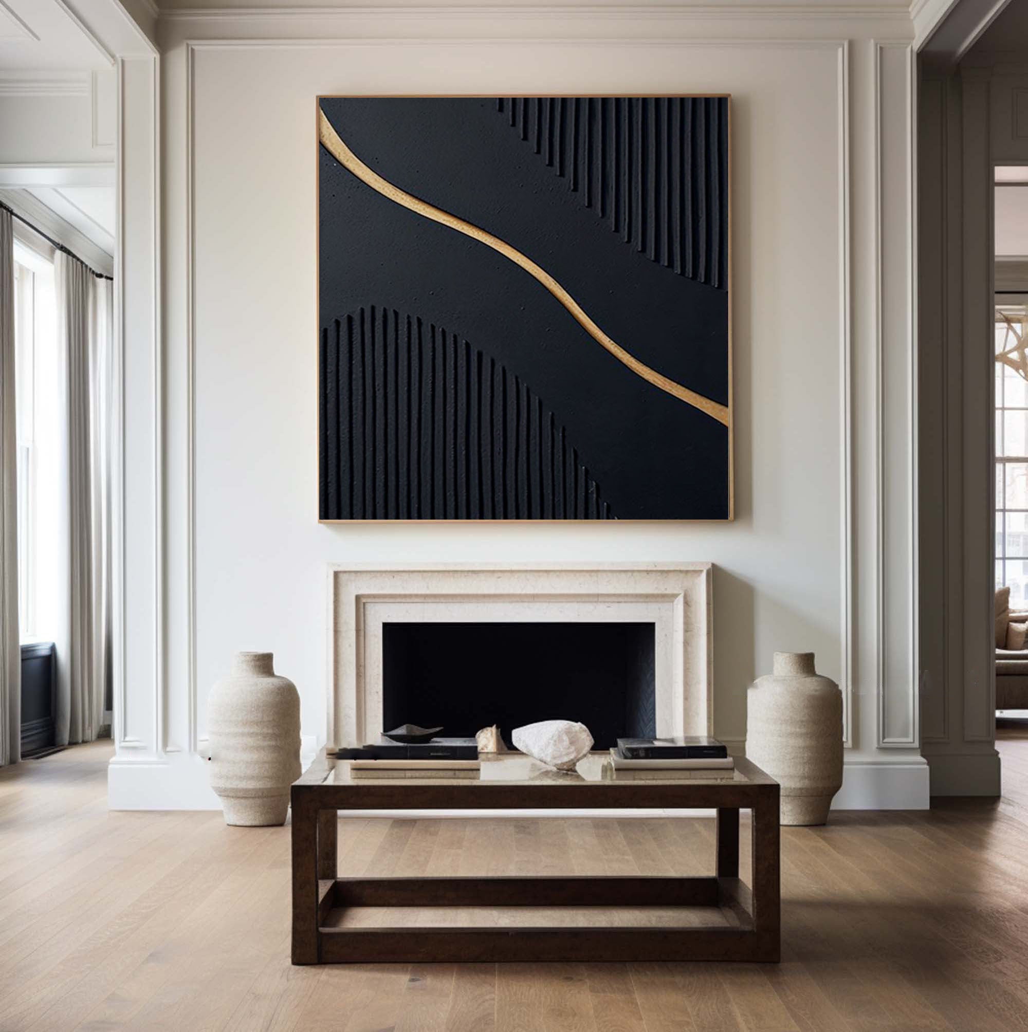 Black Modern Oil Painting Elegant Decor for Contemporary Interiors #BM 018