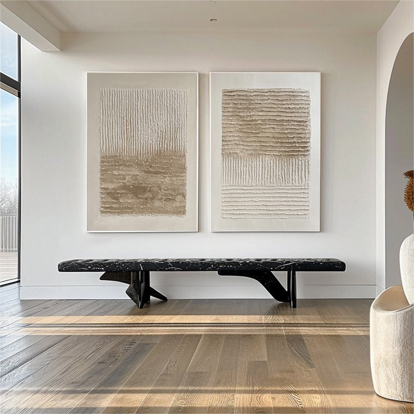 Modern Minimalist Set of Two with Sculpted Neutral Striations #BGA 194