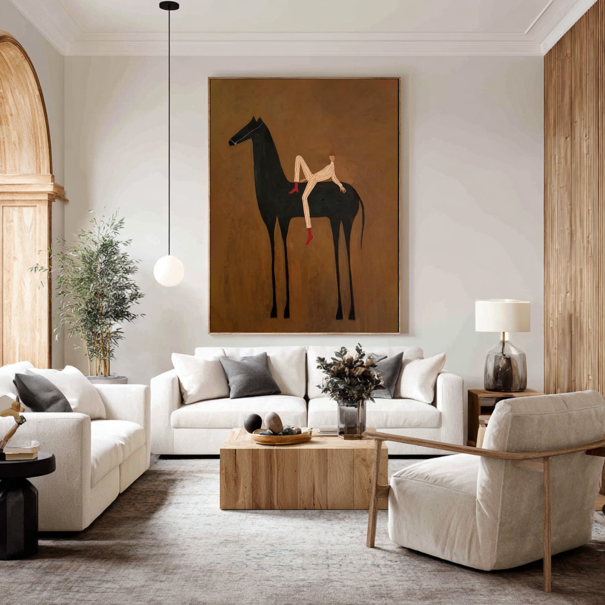 Large Abstract Horse Rider Wall Art Contemporary Equestrian Painting