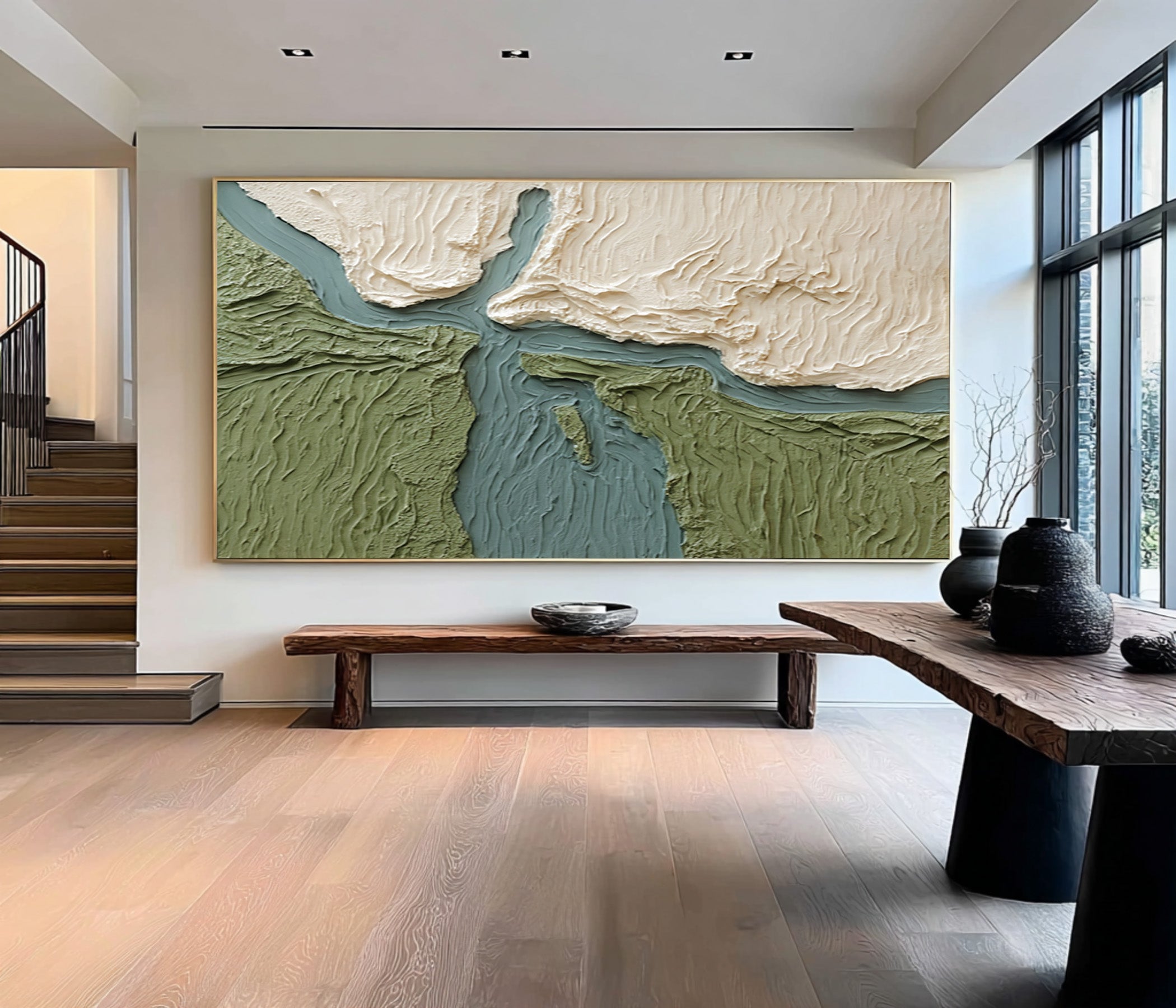 Large Contemporary Abstract Oil Painting, Green Textured Landscape Art for Interior | ArtvistaGallery #WAB 026