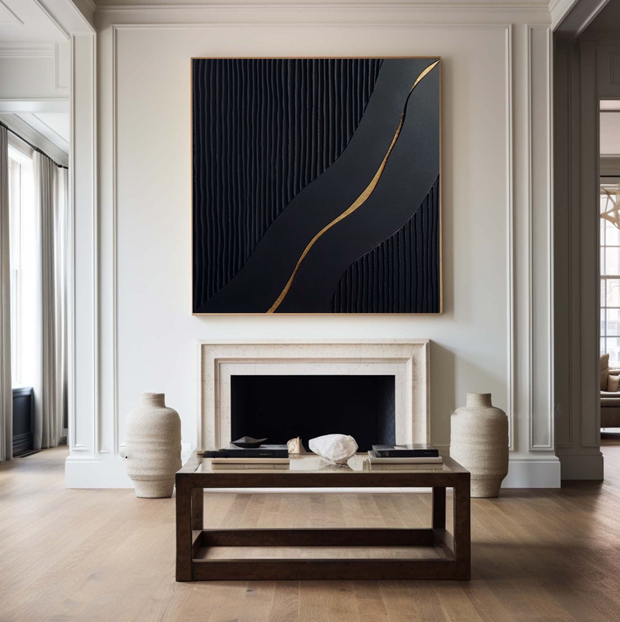 Black Modern Oil Painting Elegant Decor for Contemporary Interiors #BM 019