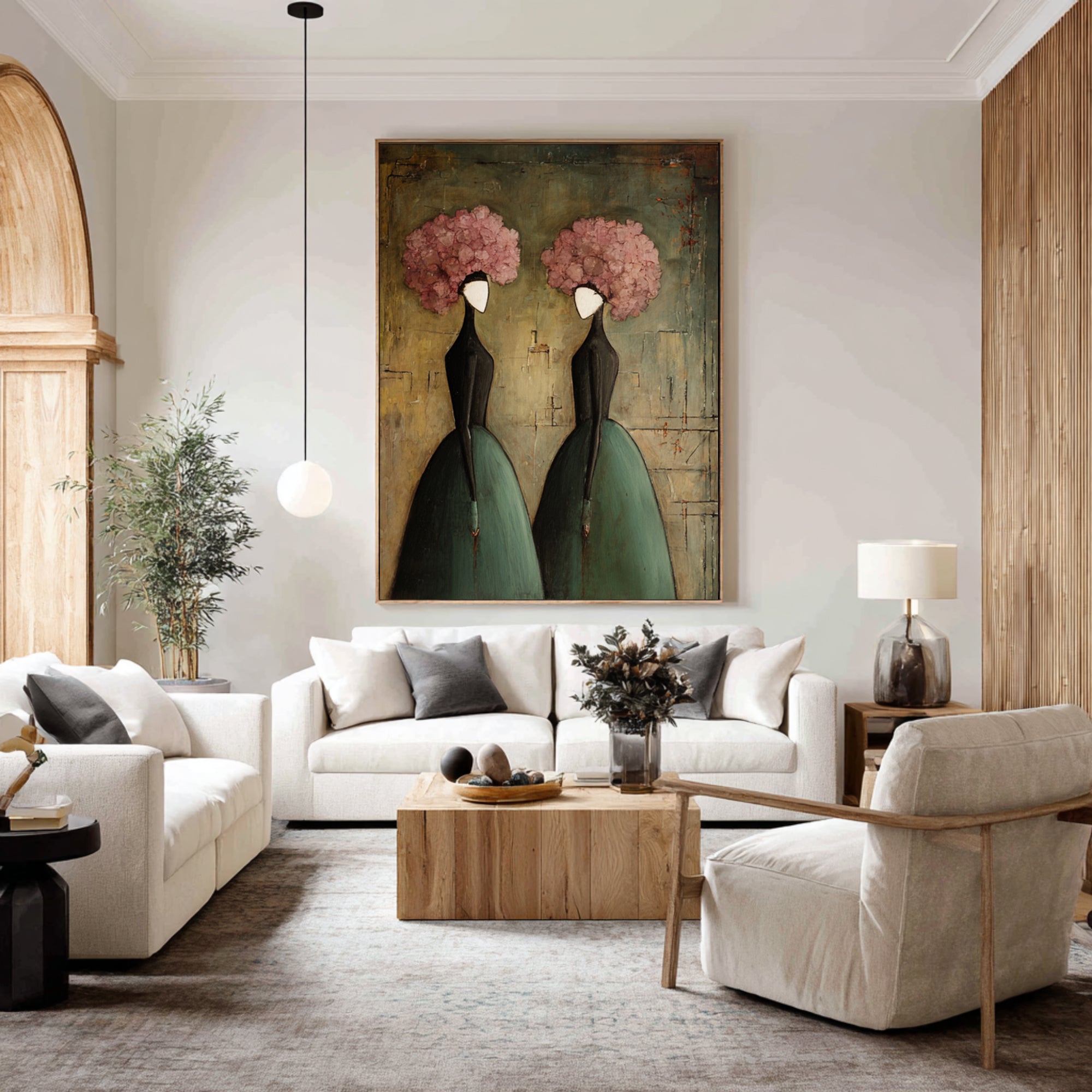 Large Floral Figurative Wall Art Elegant Women Canvas Painting