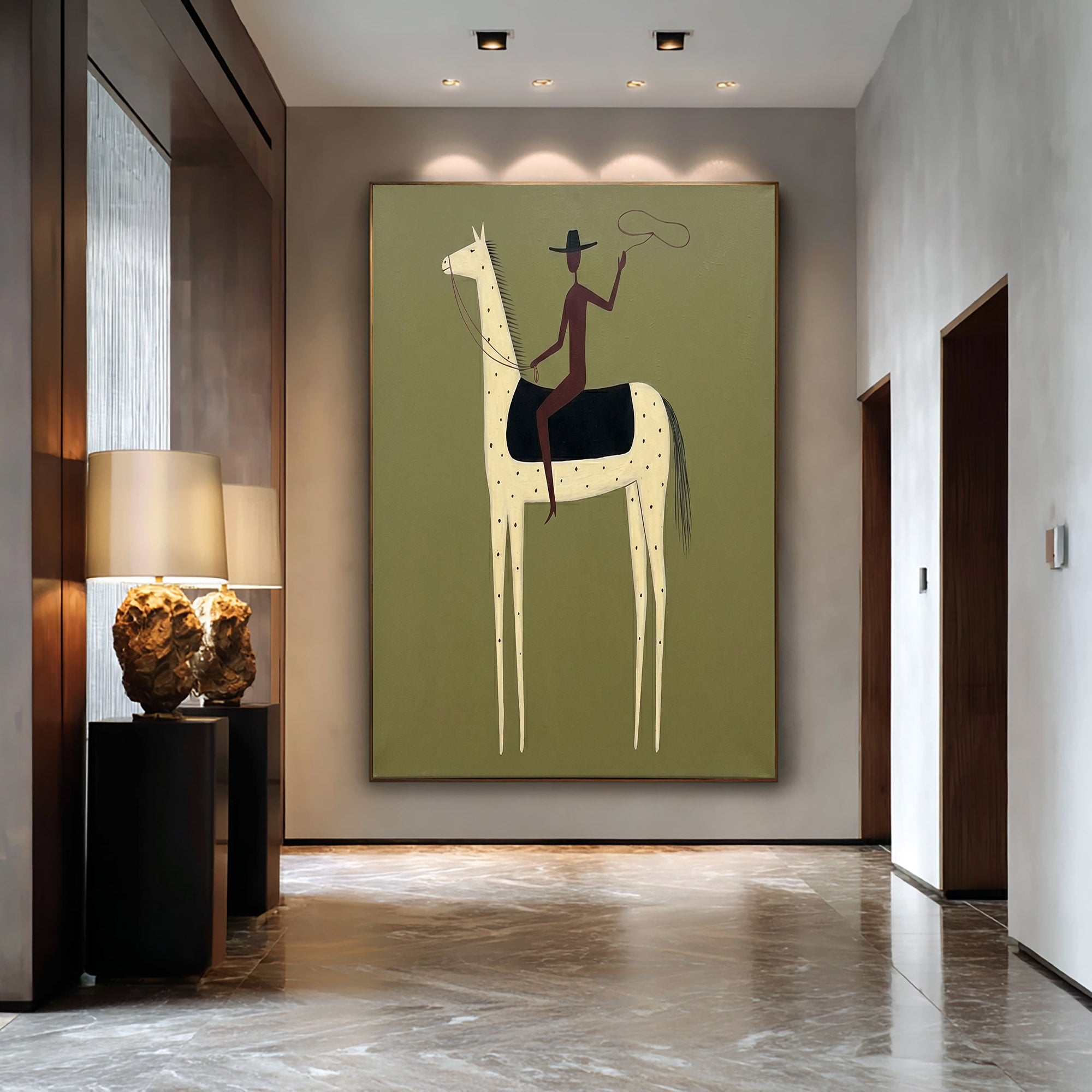 Large Cowboy Horse Wall Art Contemporary Western Minimalist Painting