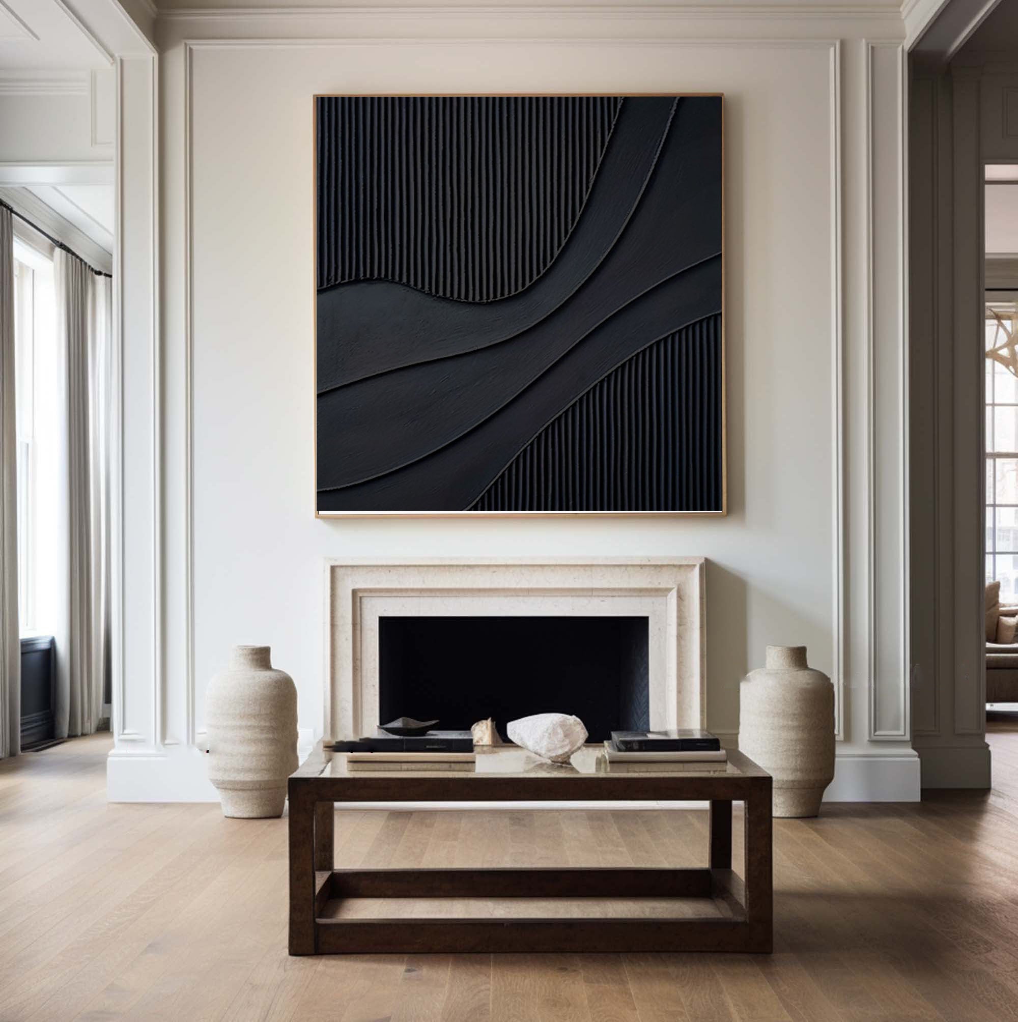 Black Modern Oil Painting Elegant Decor for Contemporary Interiors #BM 013