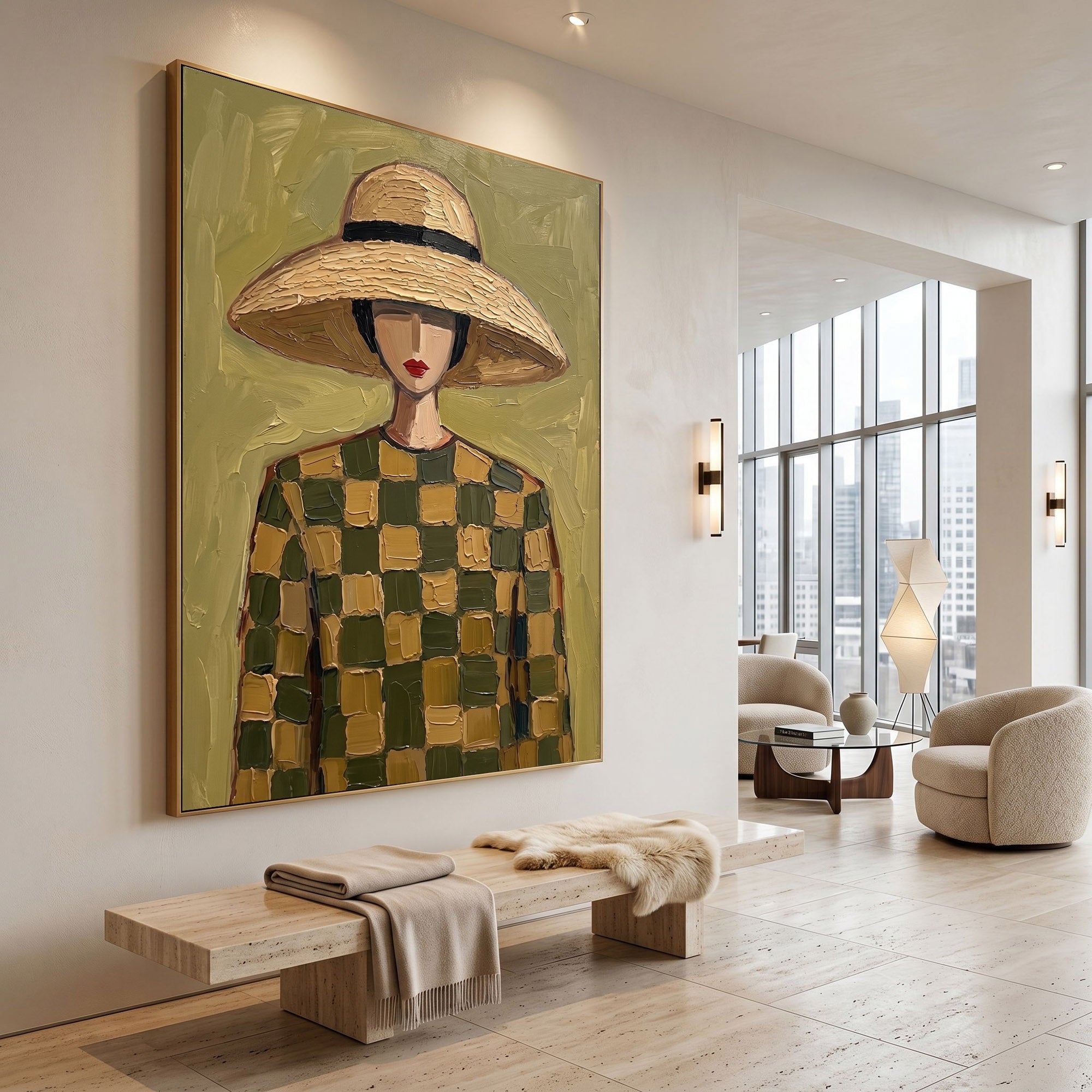 Large Woman Portrait Wall Art Abstract Oil Painting Vintage Americana Art Cowgirl Cowboy Western Fashion Figure Minimalist Decor