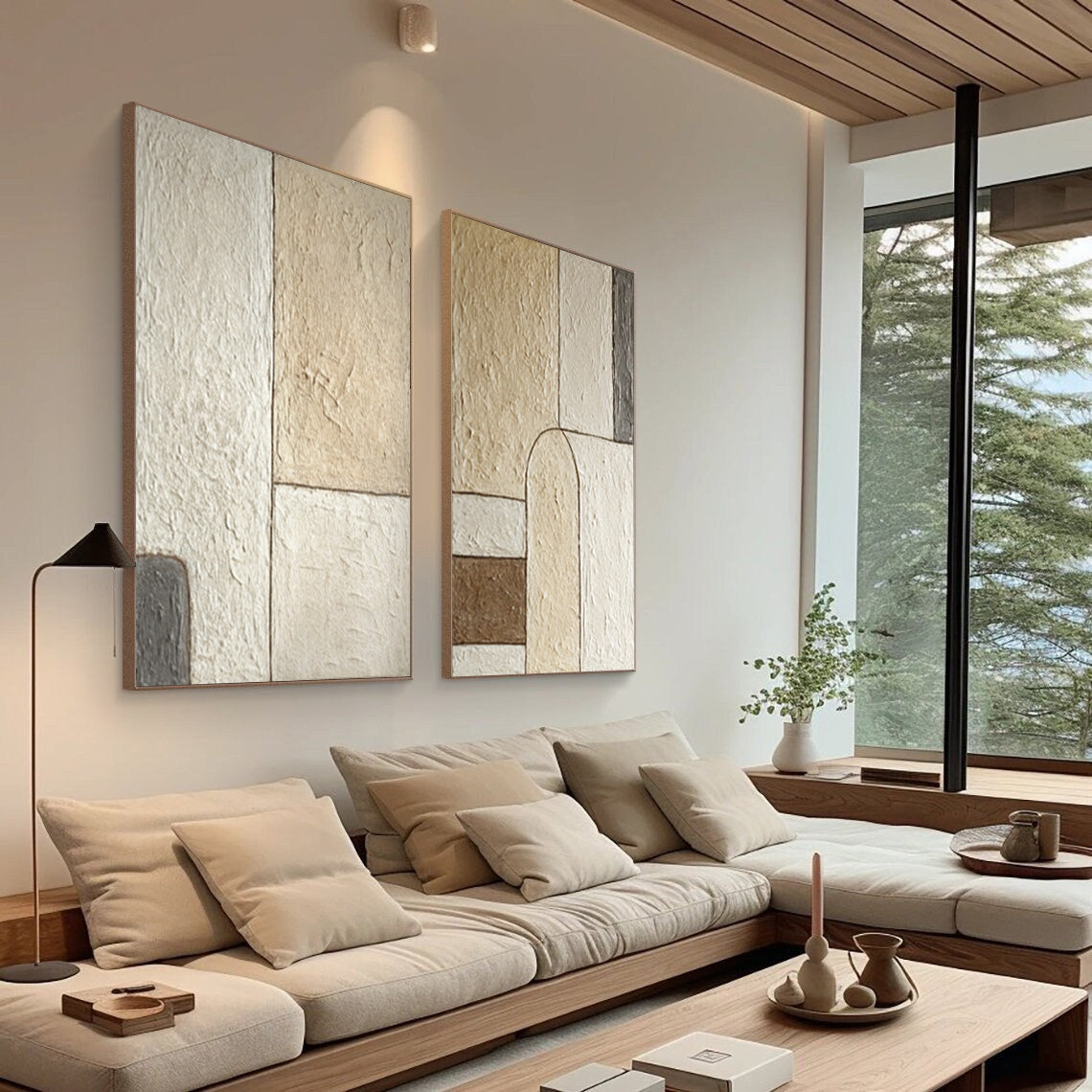 Neutral Abstract Art Set Modern Living Room Decor #WG 047