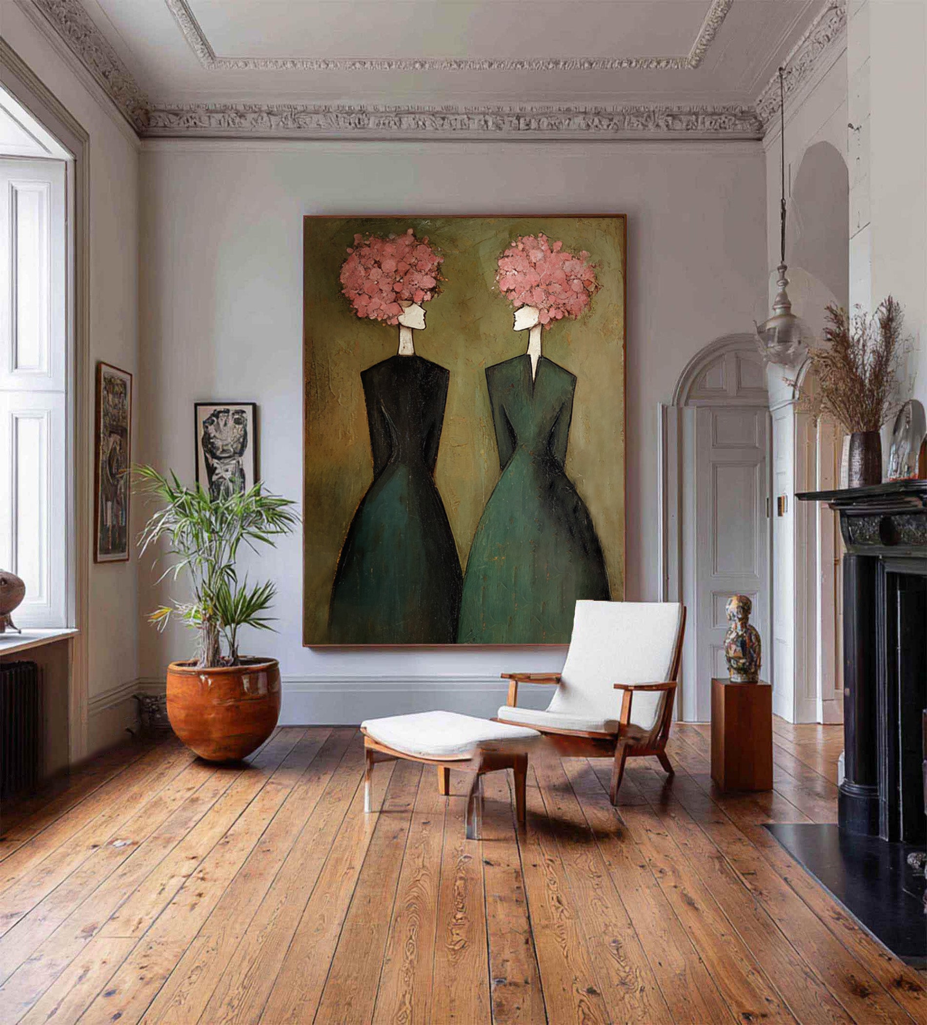 Large Elegant Figurative Oil Painting on Canvas – Modern Pink Portrait Wall Art #WAB 034