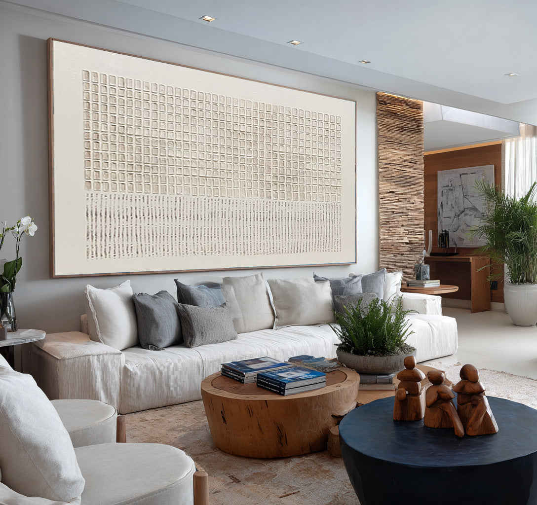 Large Architectural Pattern Textured Canvas Art Contemporary Neutral Wall Decor | ArtvistaGallery