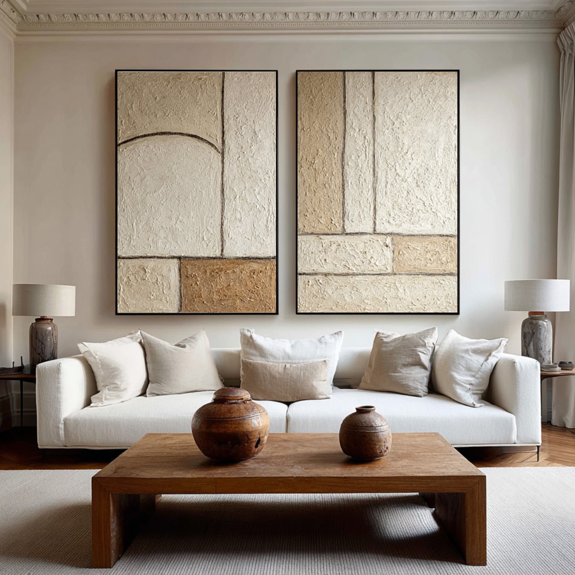 Large Neutral Abstract Wall Art Set of 2 #WAB 002