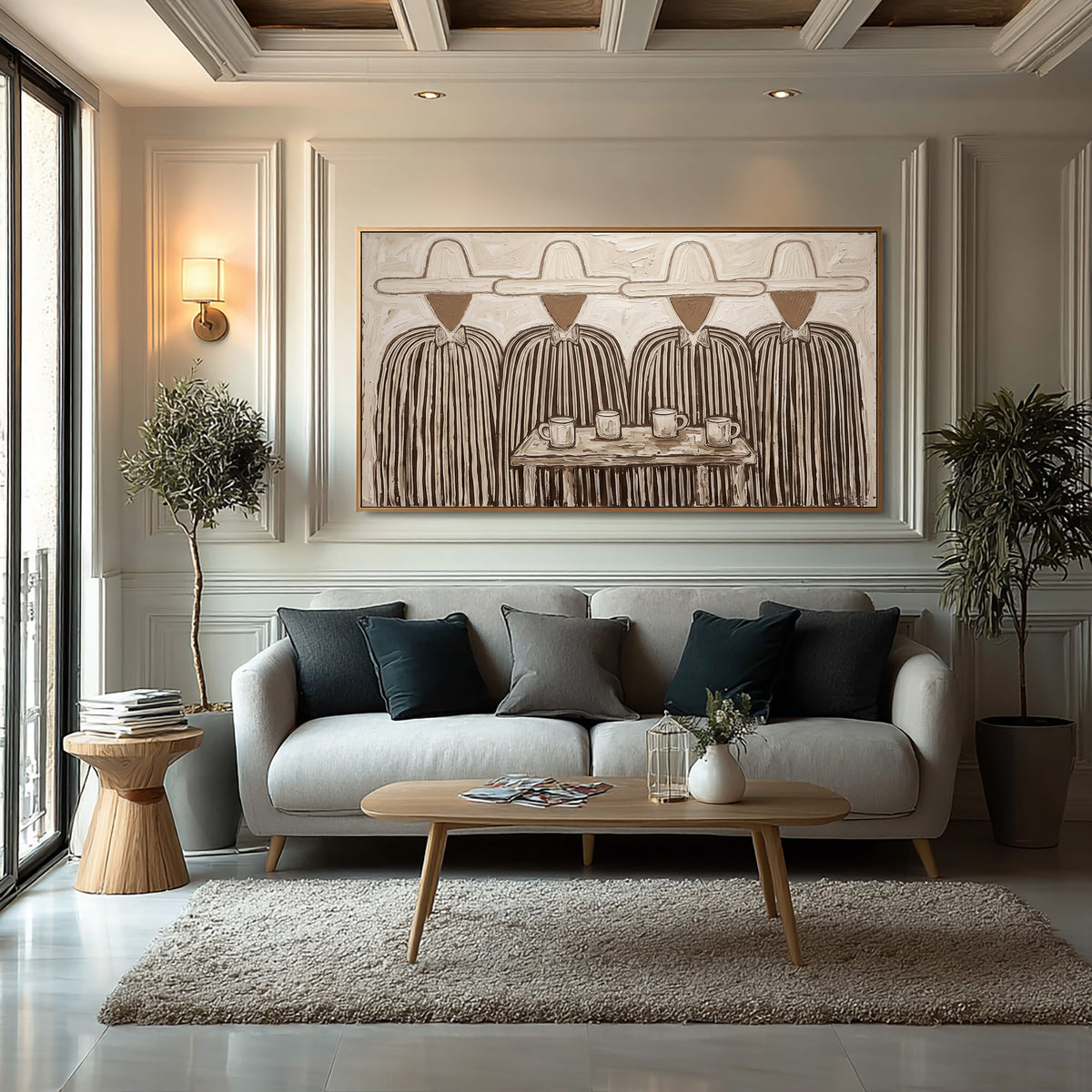 Where Four Stories Meet Figurative Folk Art Painting Four Figures Textured Wall Decor