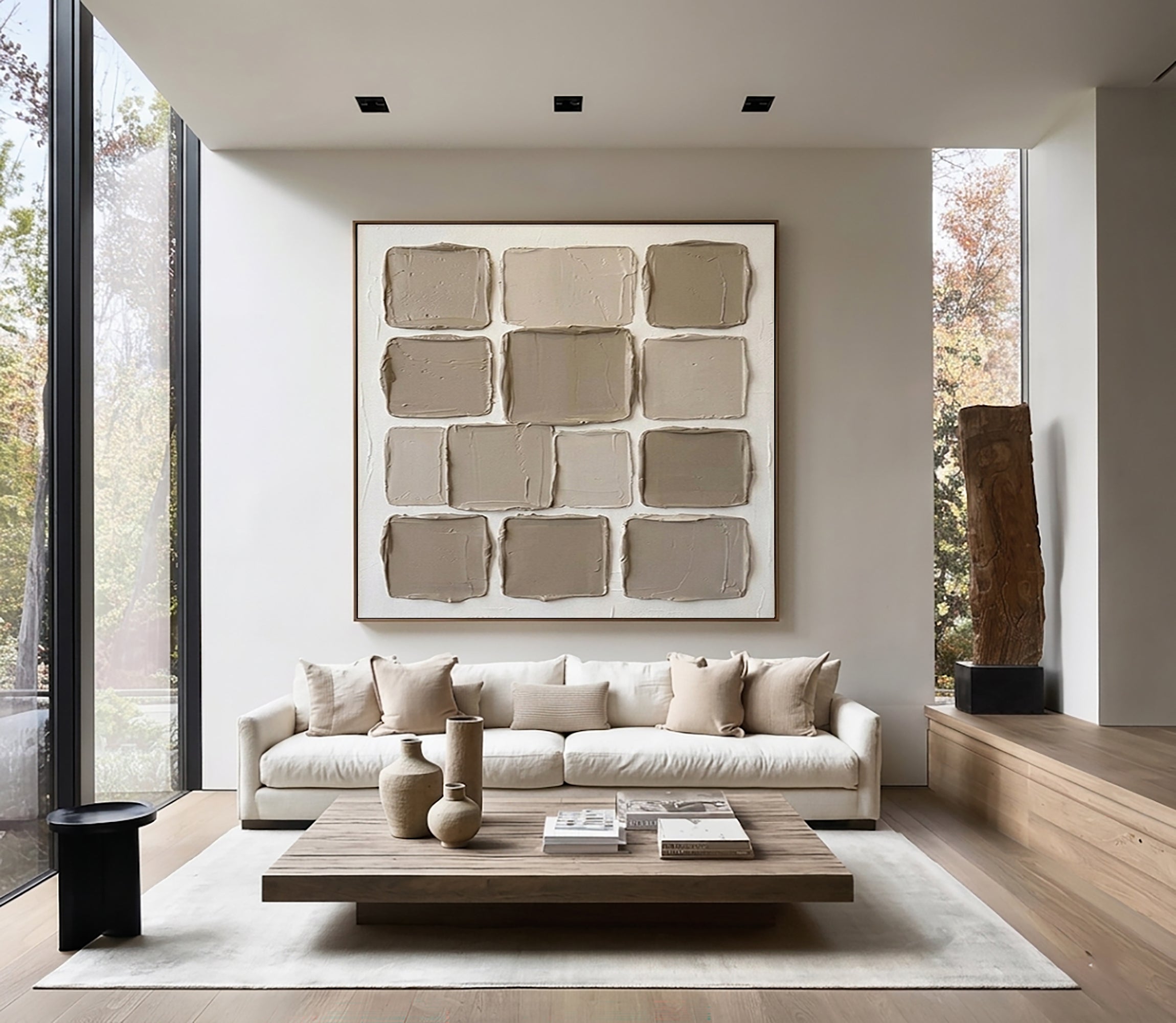 Large Designer Material Palette Wall Art Contemporary Neutral Textured Canvas Painting
