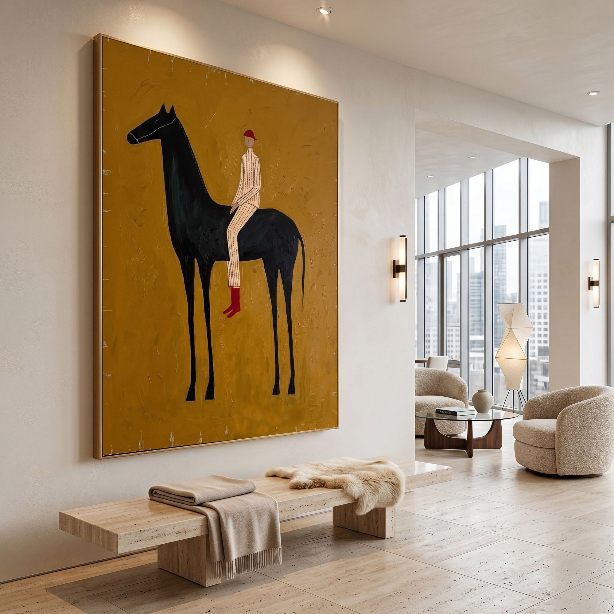 Large Cowboy Horse Wall Art Contemporary Western Minimalist Painting
