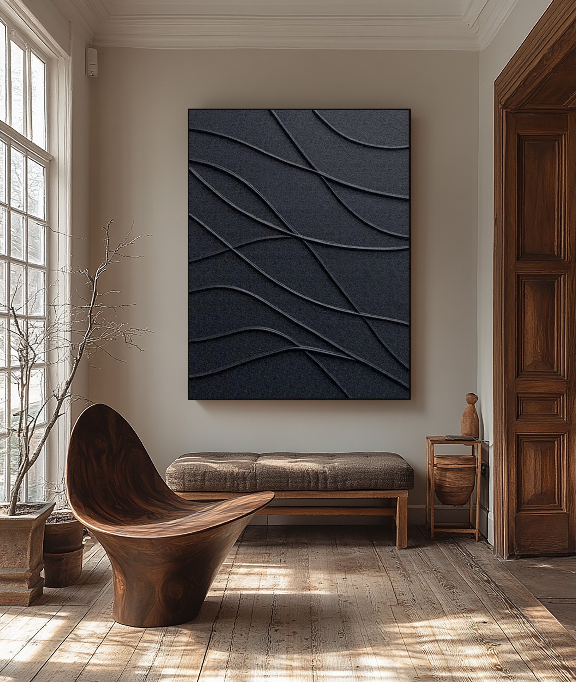 Large Black Canvas Art - Textured Wall Art for Contemporary Homes #BBA 059