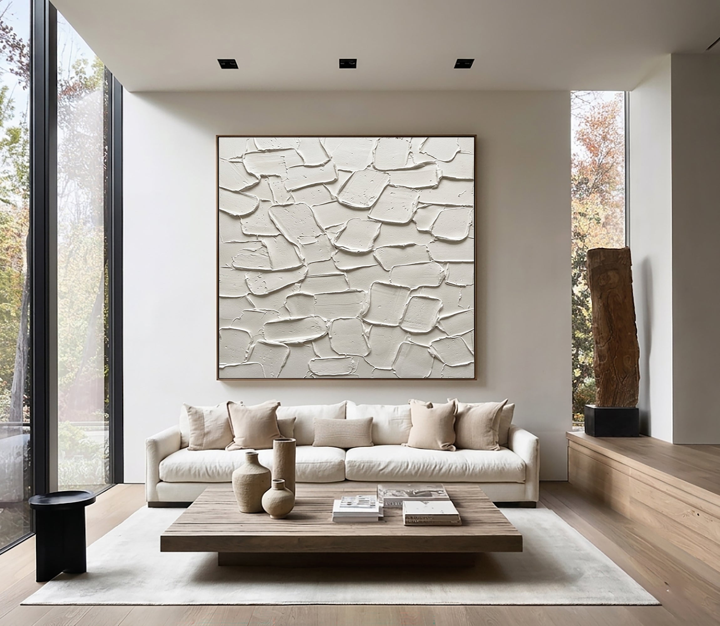 Large Organic Plaster Composition Wall Art Contemporary Neutral Textured Painting