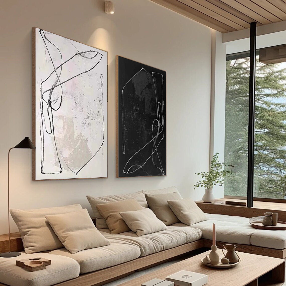 Black & White Abstract  Painting  SET OF 2 #AVG 009