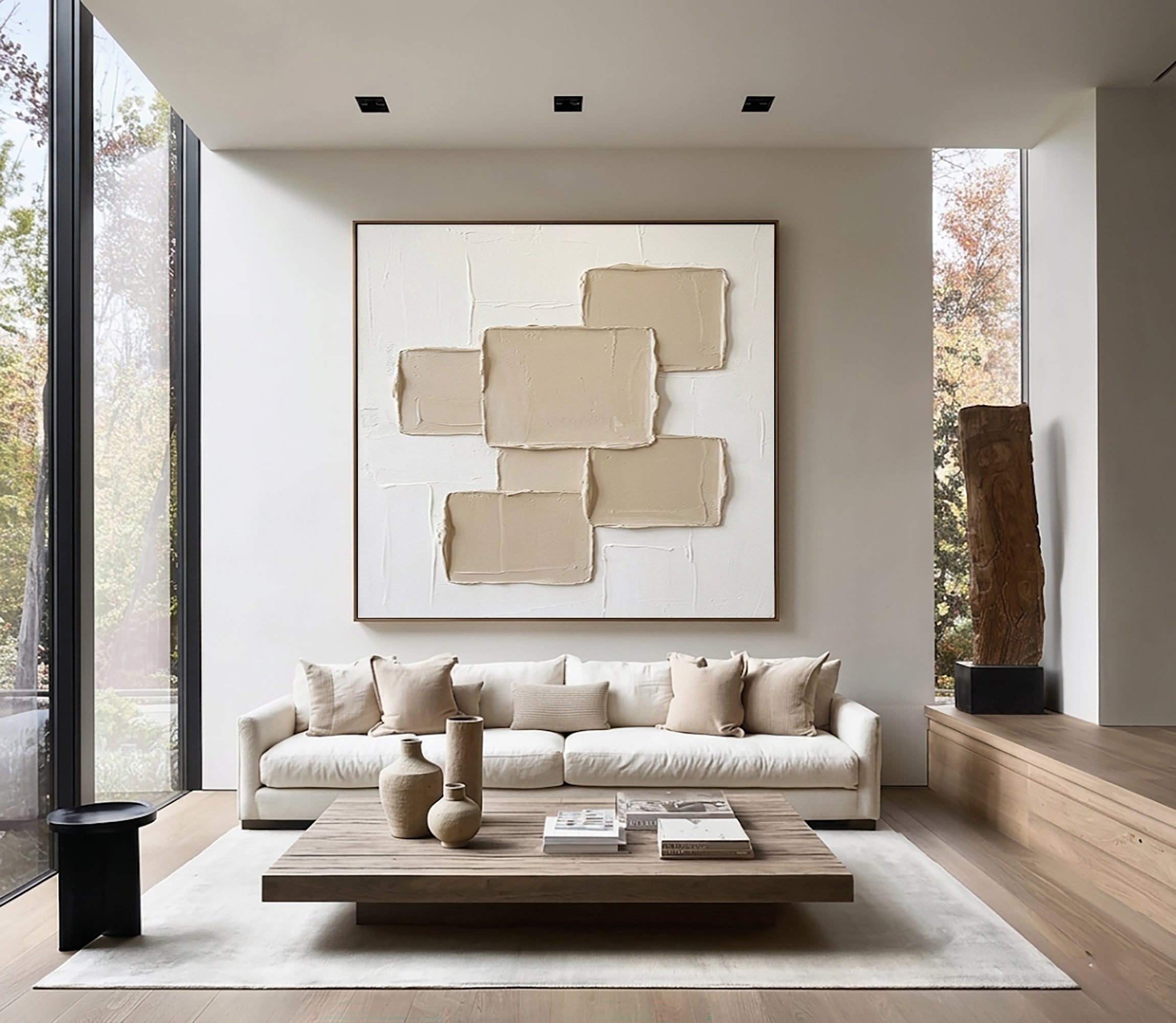 Large Neutral Geometric Textured Wall Art Hand Painted Abstract Canvas