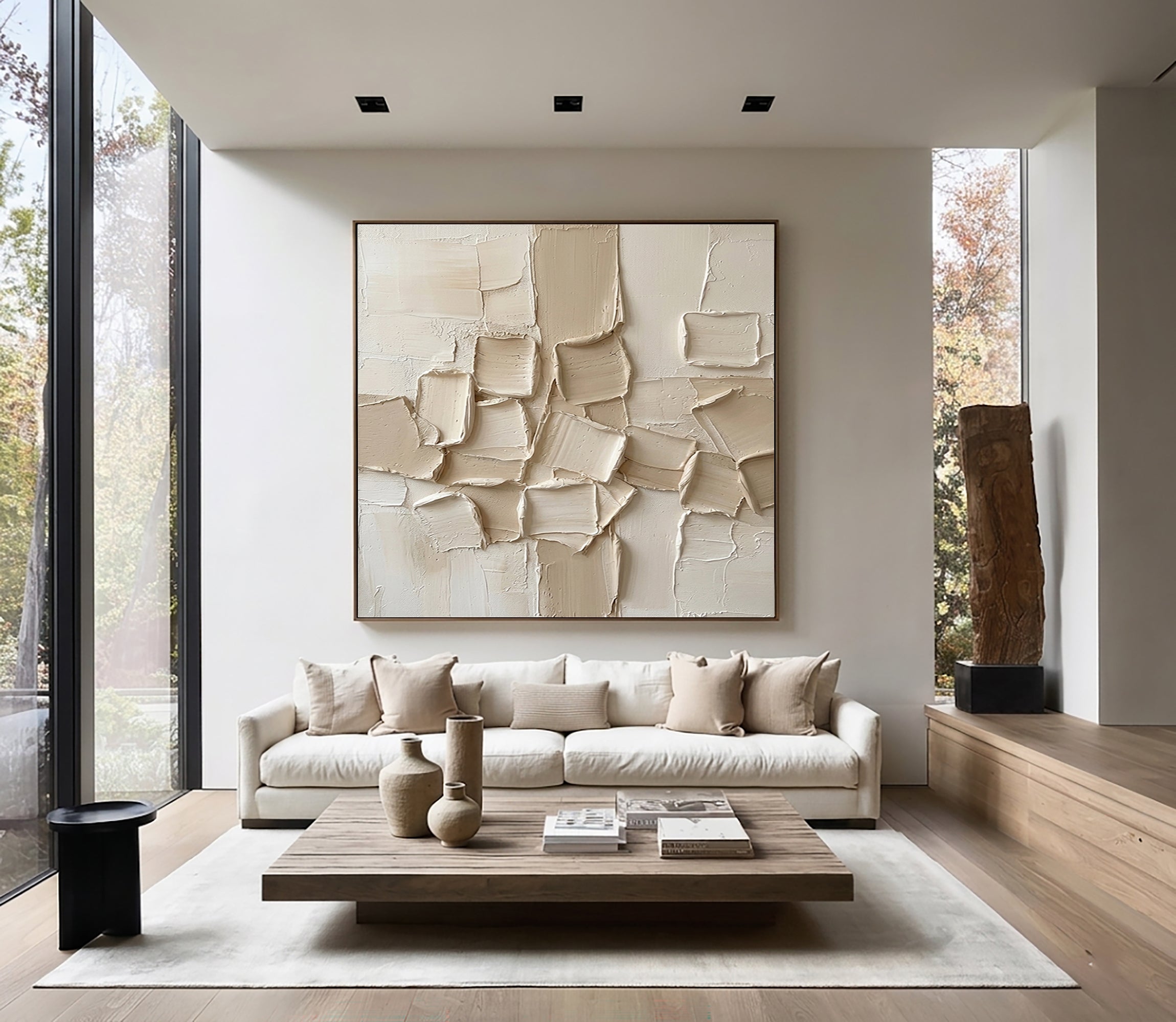 Large Layered Surface Composition Wall Art Contemporary Neutral Relief Painting