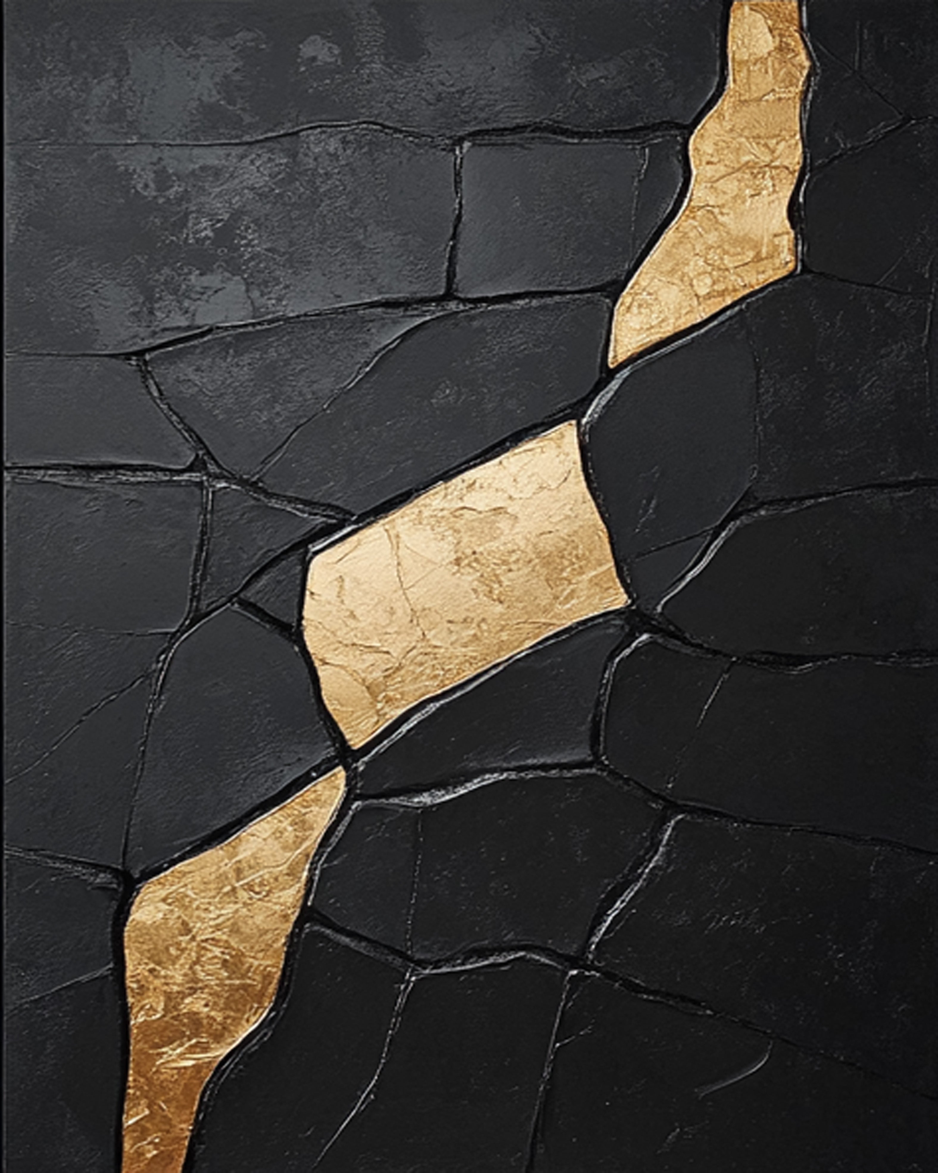 Large Textured Black Abstract with Diagonal Gold Divide #BGA 192