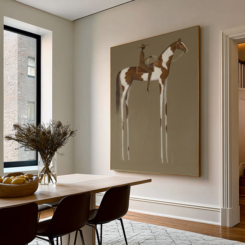 Large Timeless Equestrian Wall Art Horse Rider Oil Painting Cowboy Cowgirl Inspired Vintage Americana Western Artwork Modern Home Decor