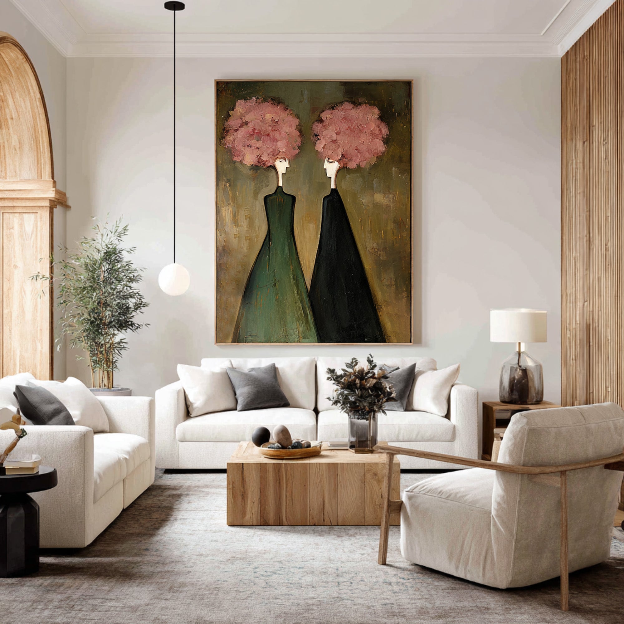 Large Modern Figurative Oil Painting on Canvas – Elegant Pink Portrait Wall Art Decor #WAB 033