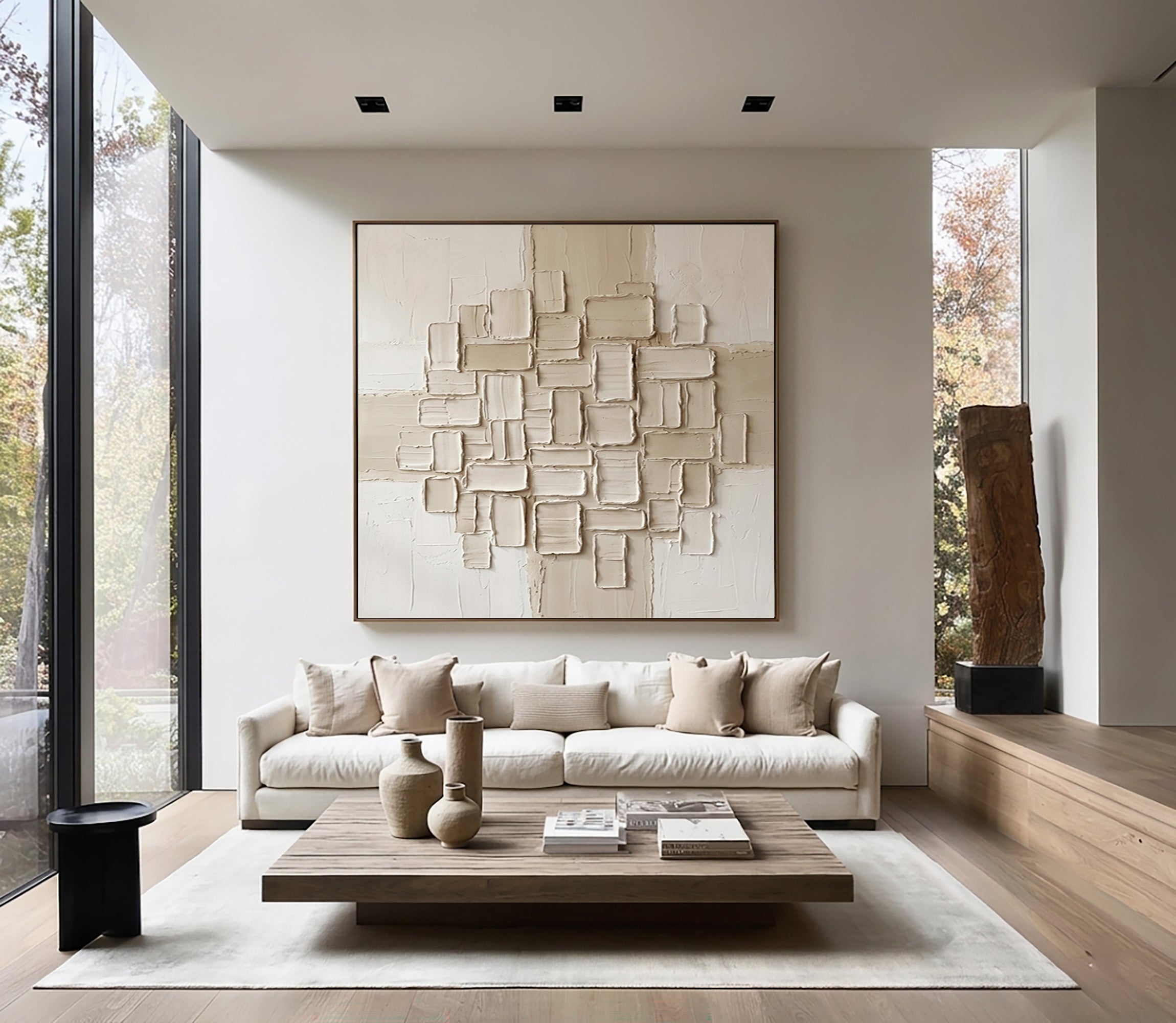 Large Cubic Relief Wall Art Contemporary Neutral Sculptural Texture Canvas Painting