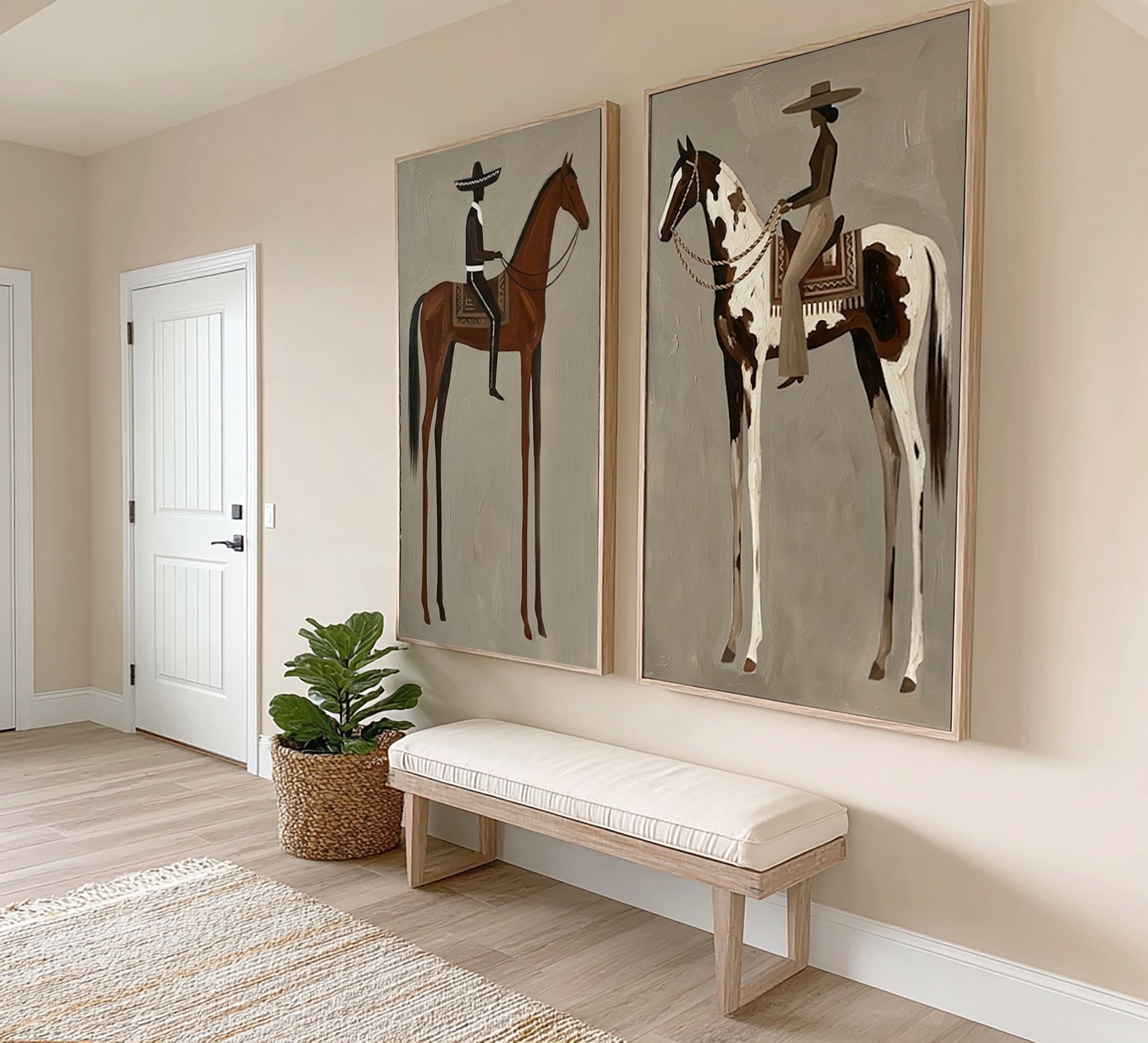 Large Cowboy Cowgirl Wall Art Southwestern Western Horse Oil Painting Diptych