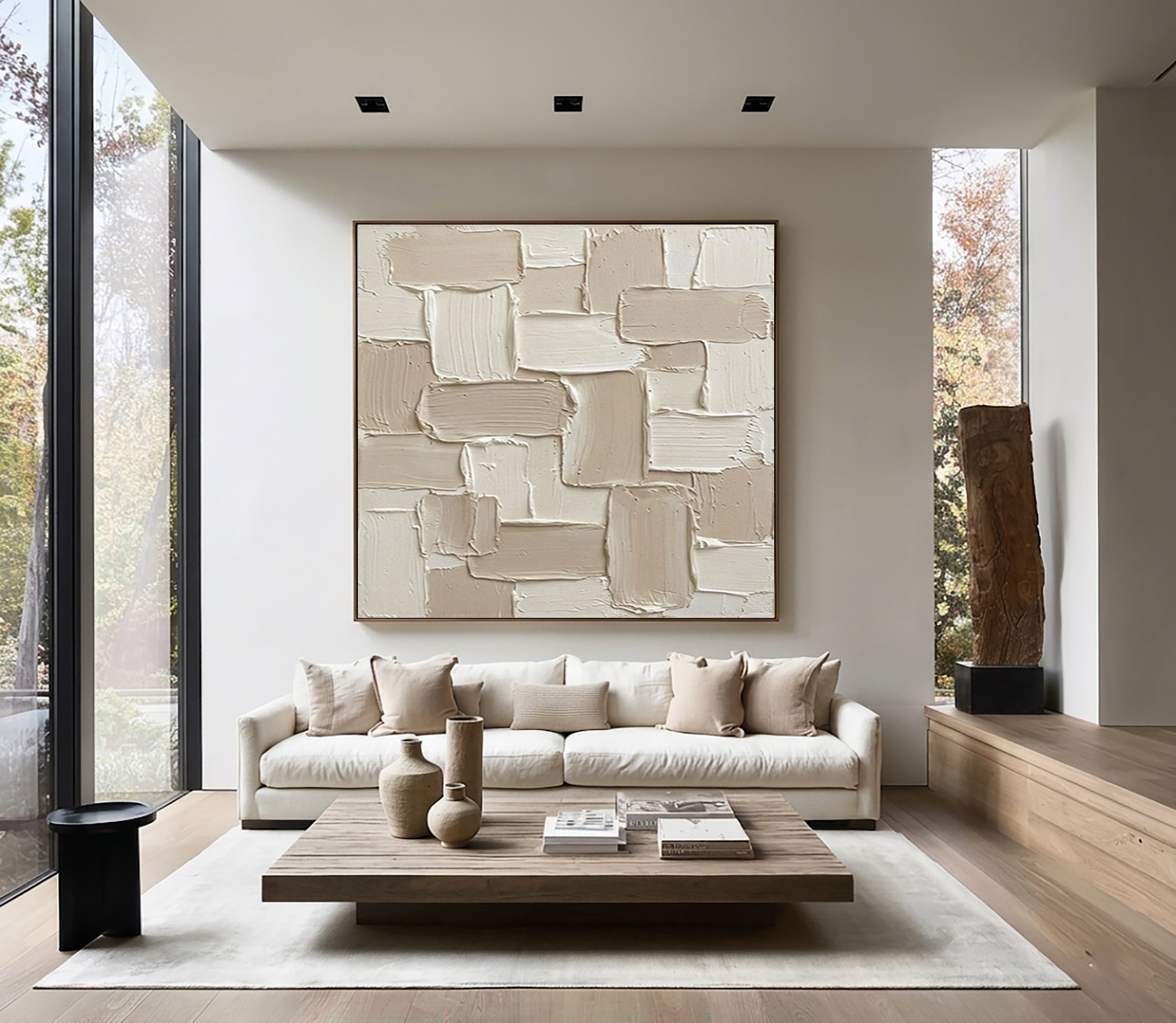 Large Geometric Patch Relief Wall Art Contemporary Neutral Textured Canvas Painting
