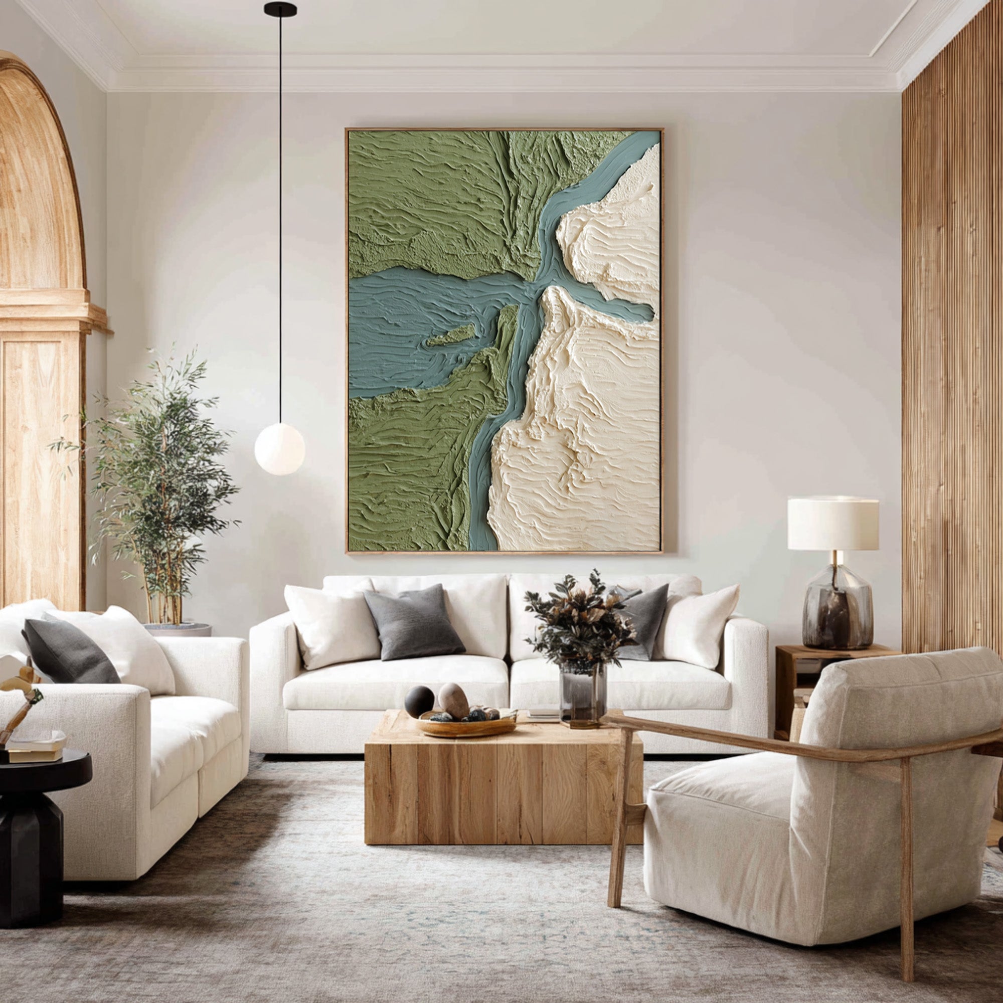 Large Abstract Oil Painting Green Minimal Landscape, Textured Art for Modern Interior | ArtvistaGallery #WAB 029