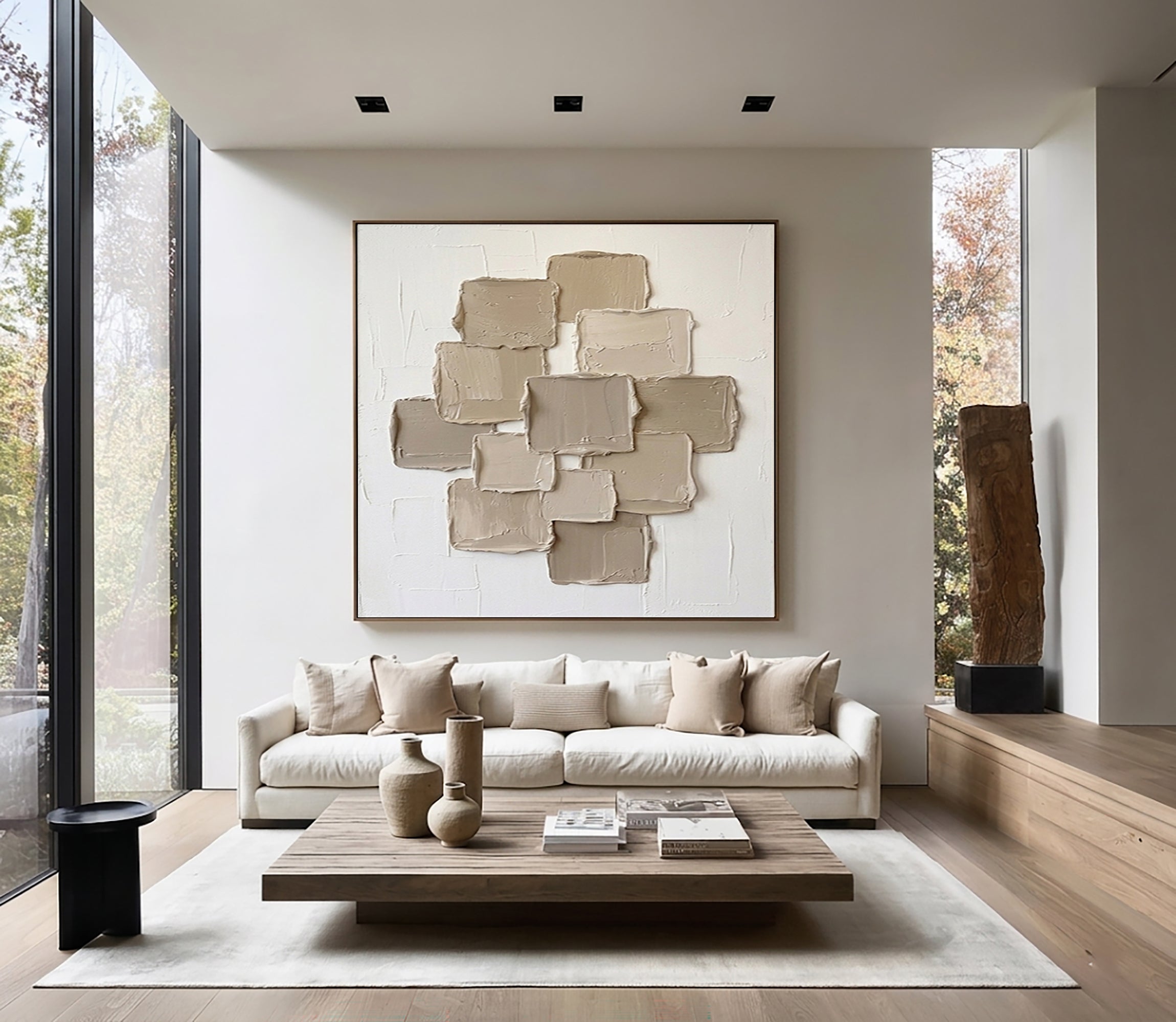 Large Layered Panel Wall Art Contemporary Neutral Textured Canvas Painting