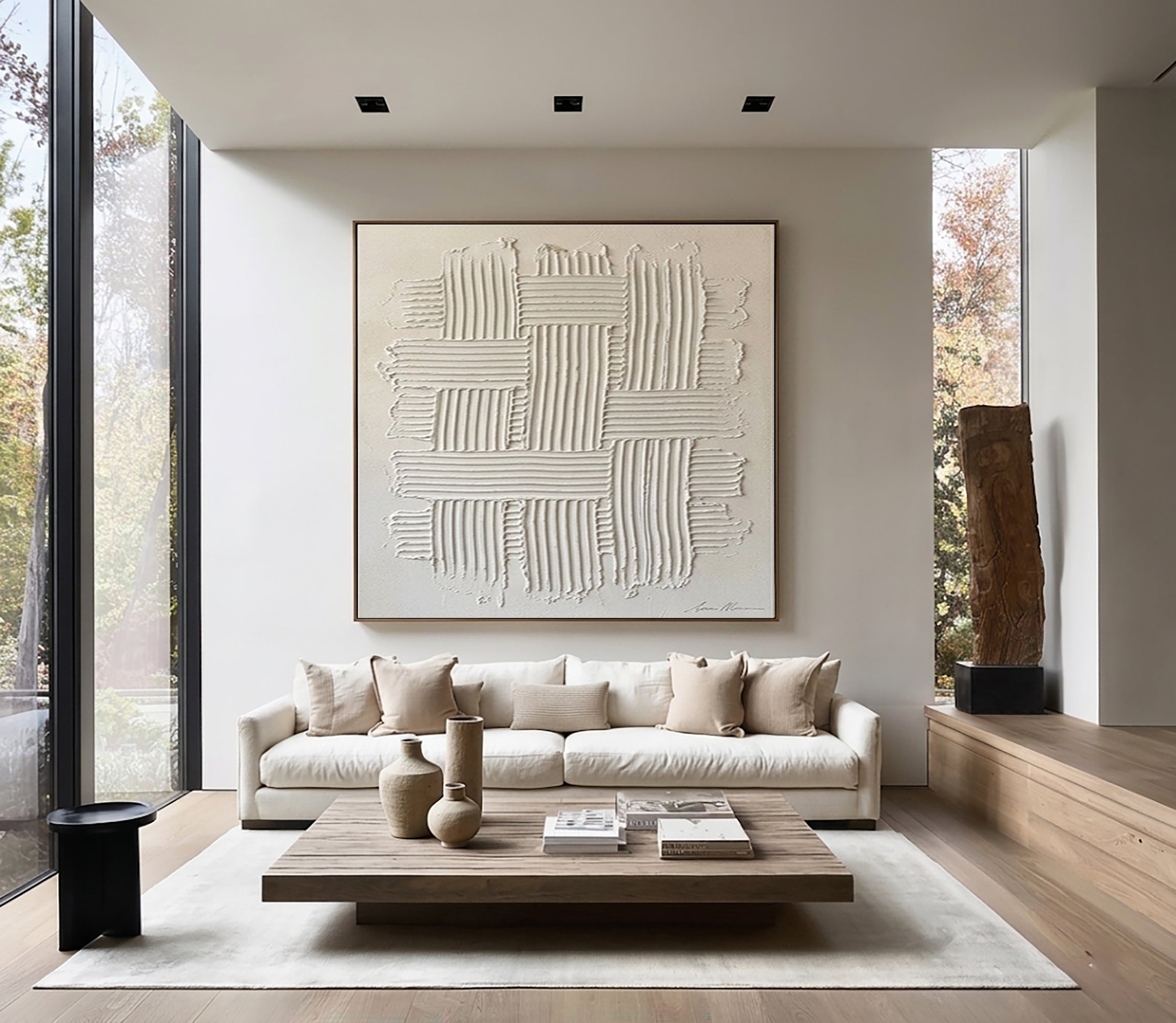 Large Neutral Textured Canvas Art Hand Painted Contemporary Wall Decor