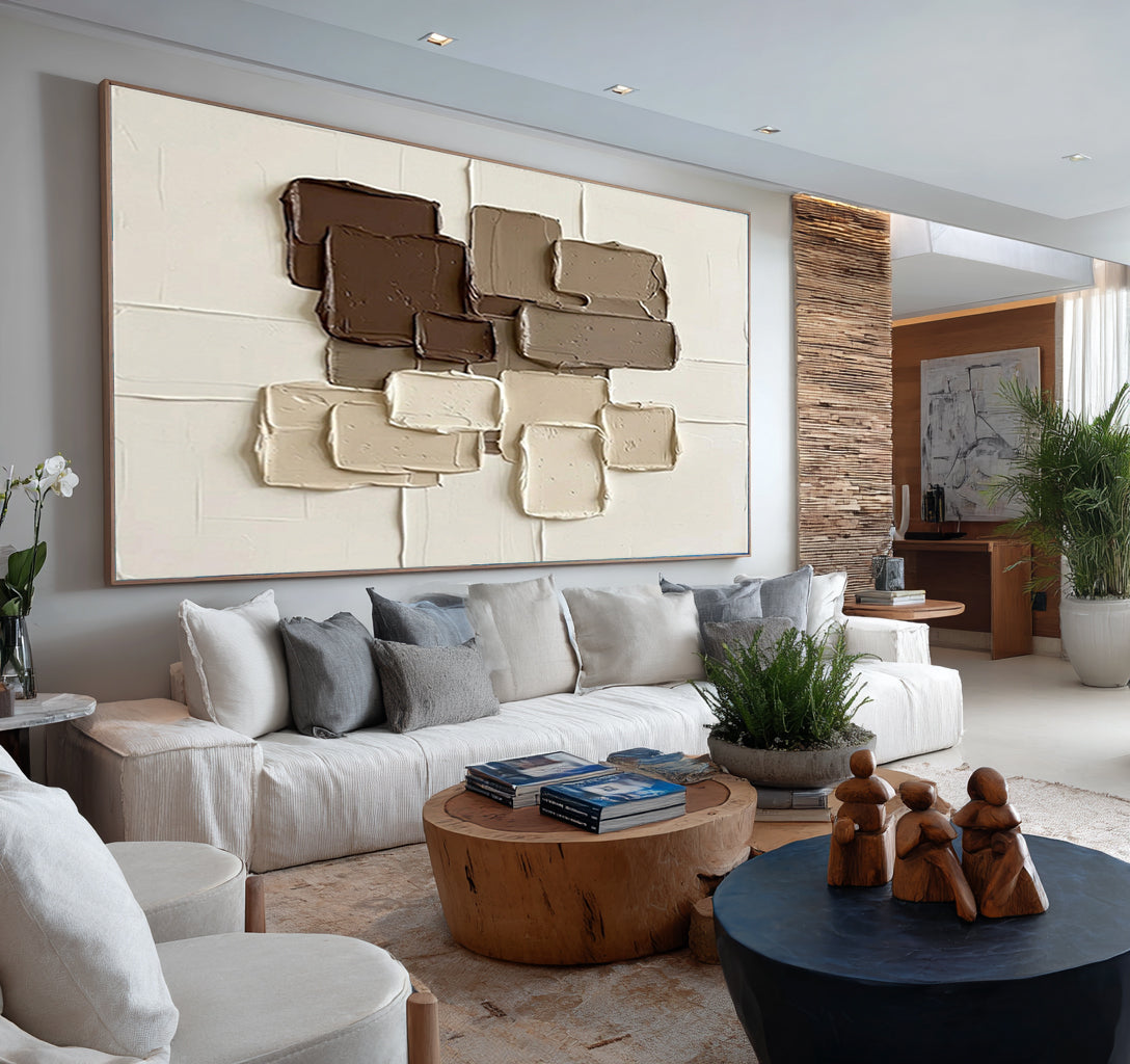 Large Brown Neutral Textured Wall Art Horizontal Abstract Canvas Painting | ArtvistaGallery