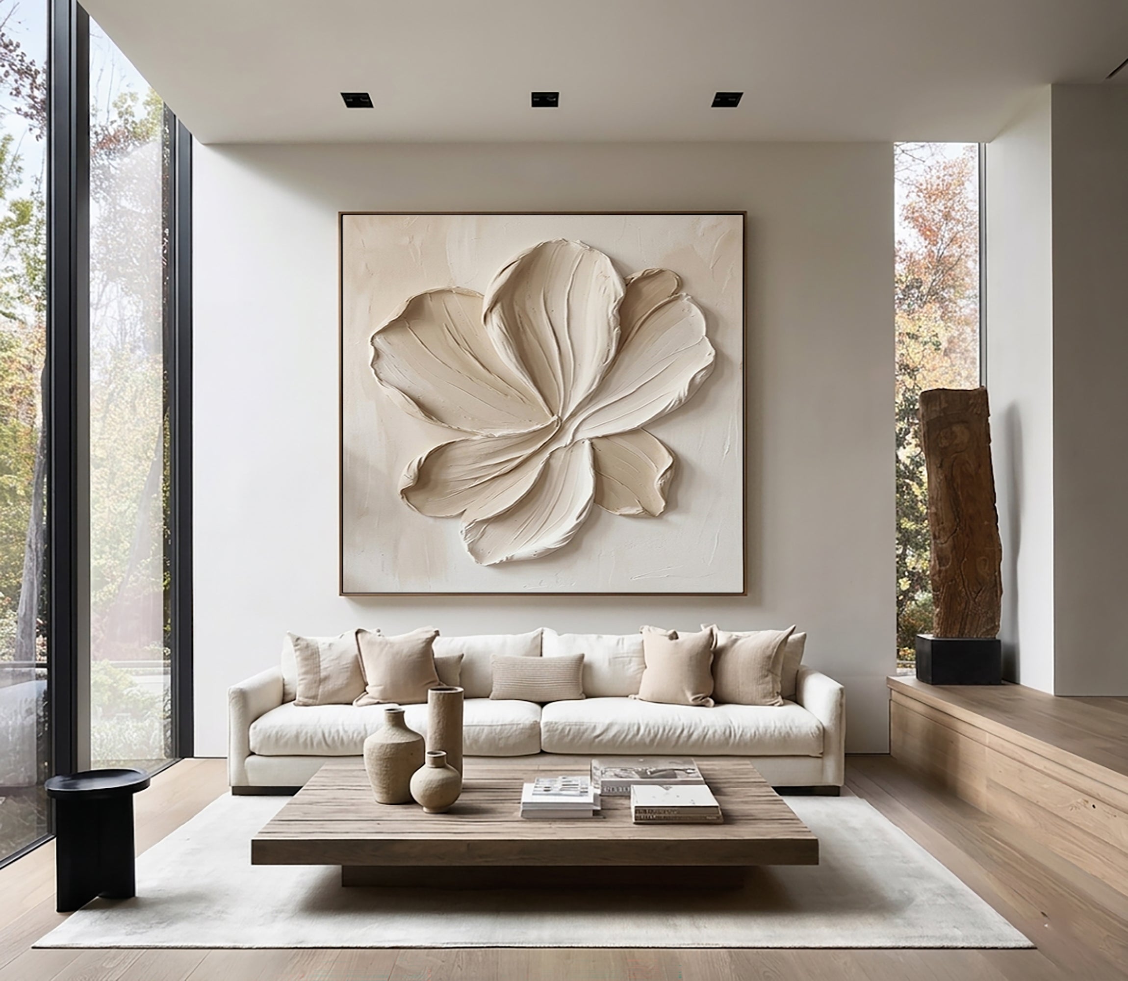 Large Botanical Relief Wall Art Contemporary Neutral Floral Canvas Painting