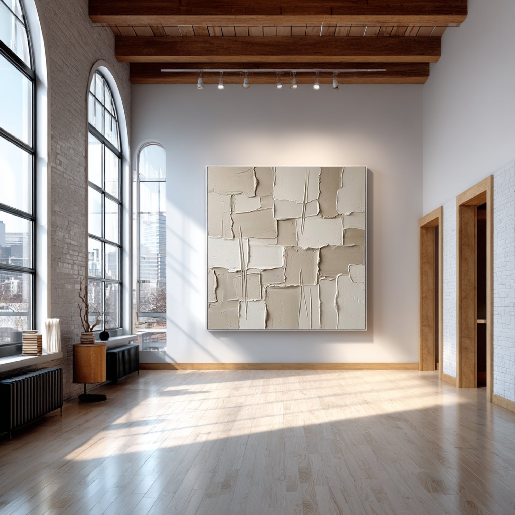 Large Architectural Collage Wall Art Neutral Textured Relief Painting