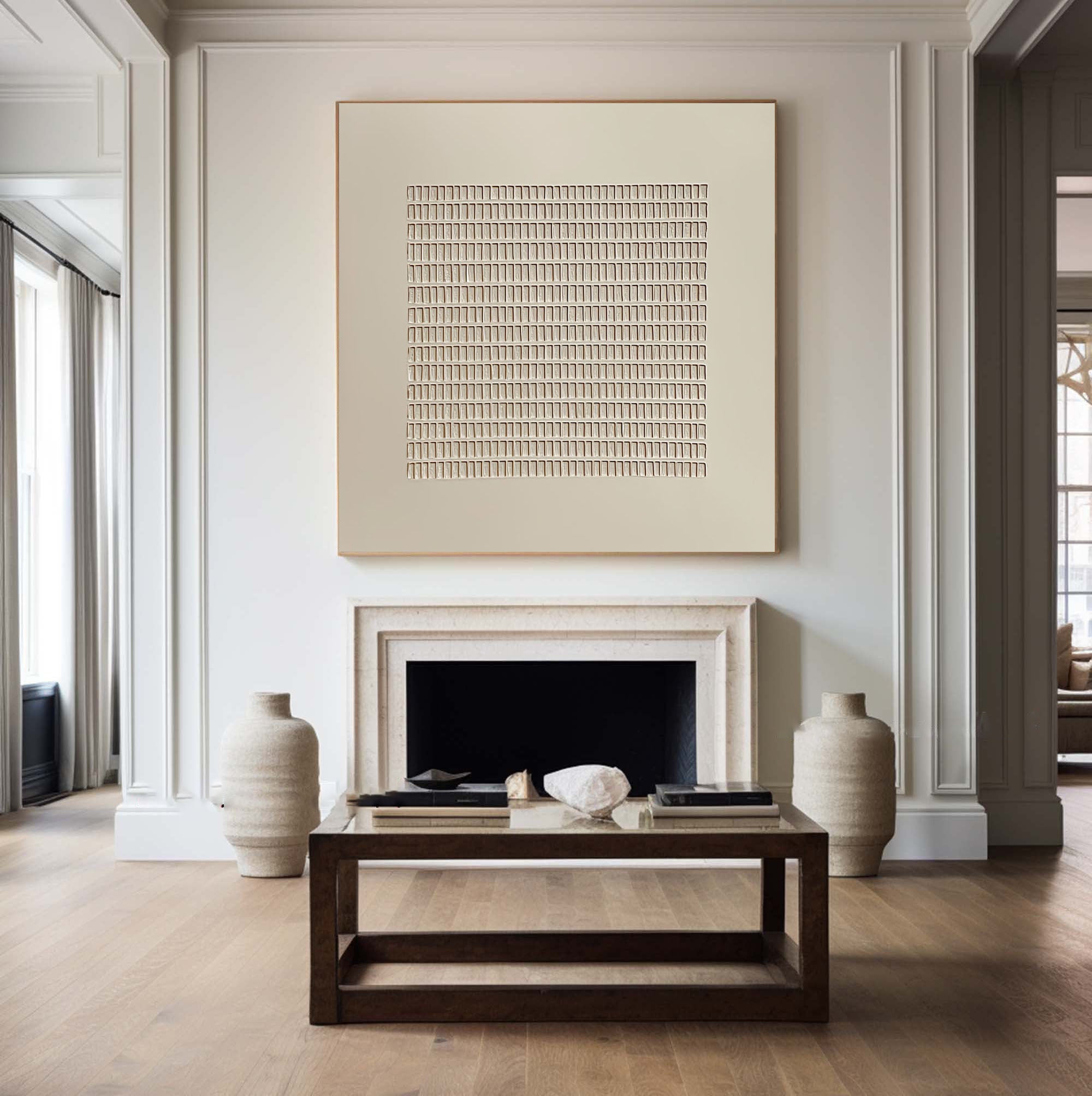 Modern Beige Grid Texture Wabi Sabi Wall Art #WS 009
