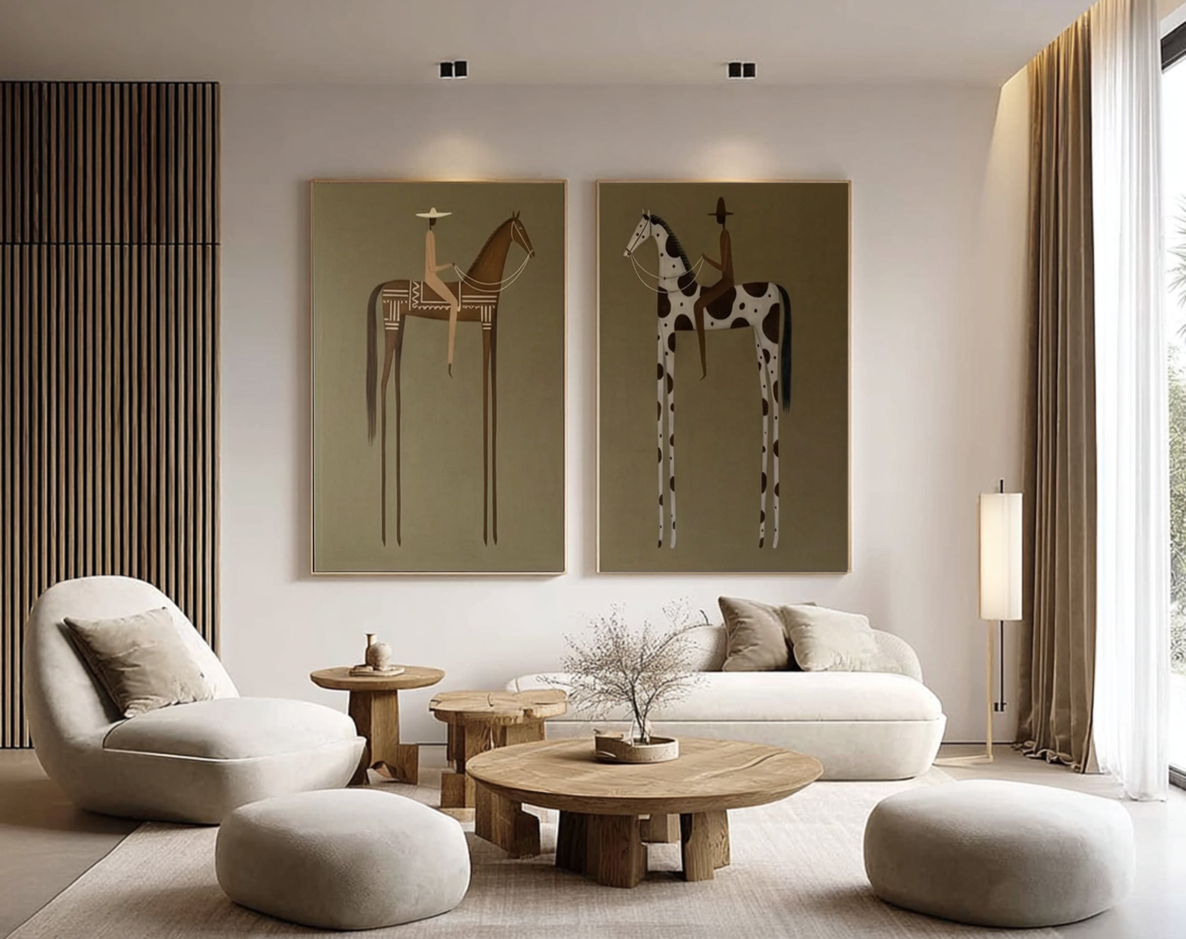 Large Contemporary Horse Rider Diptych Wall Art Minimalist Equestrian Canvas Set