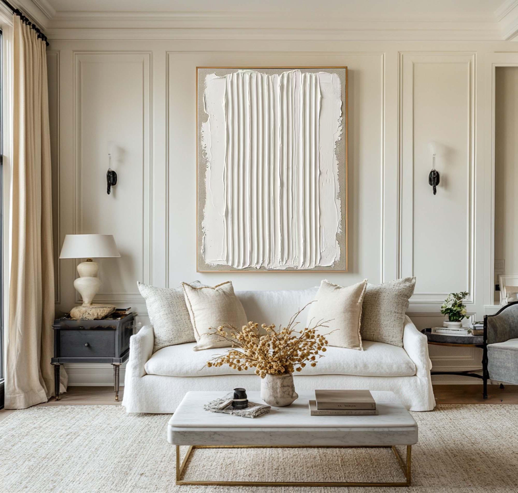 Large Vertical Textured Oil Painting for Minimalist Neutral Wall Decor