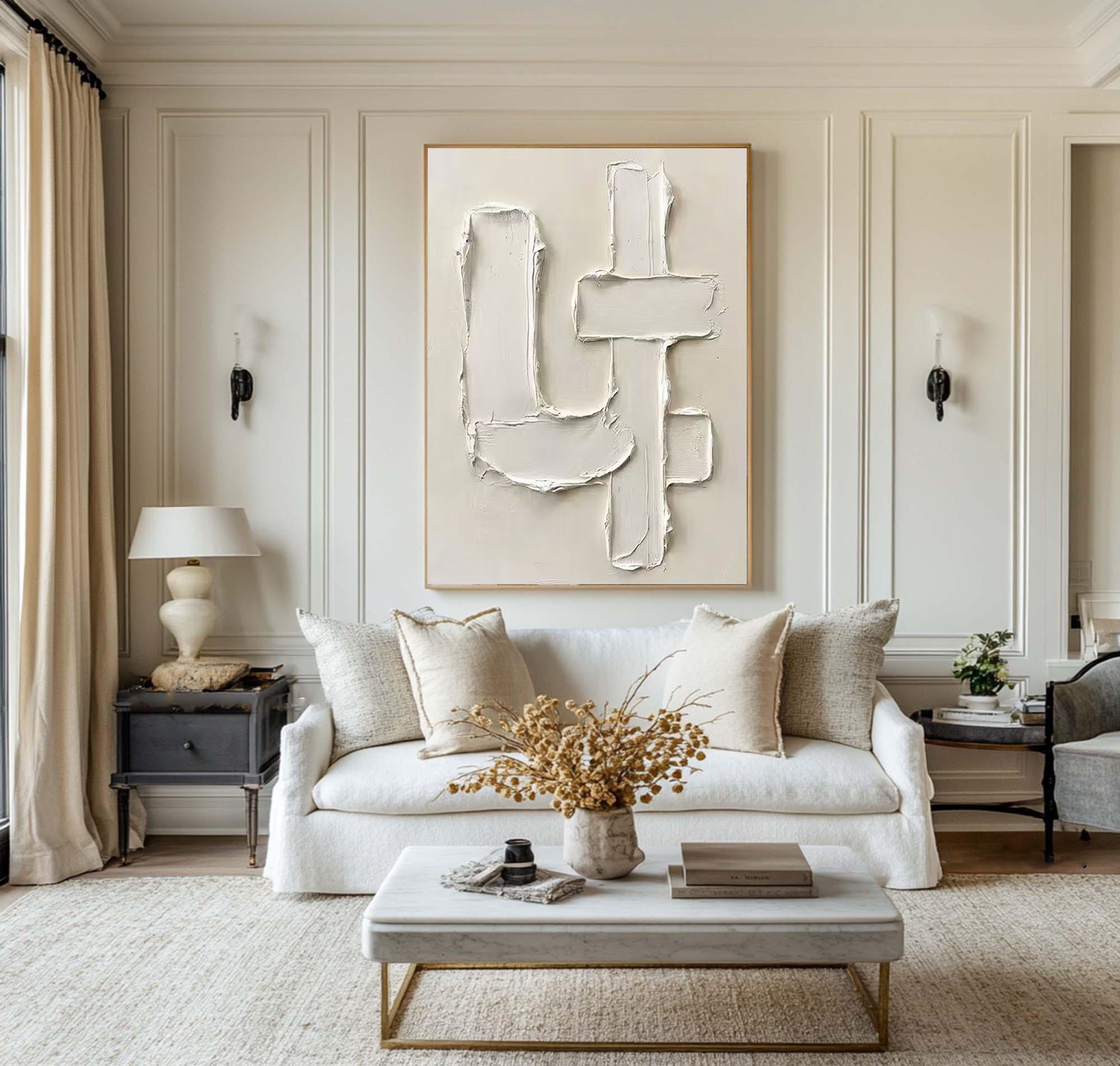 Large Neutral Relief Canvas Art with Modern Geometric Texture Design
