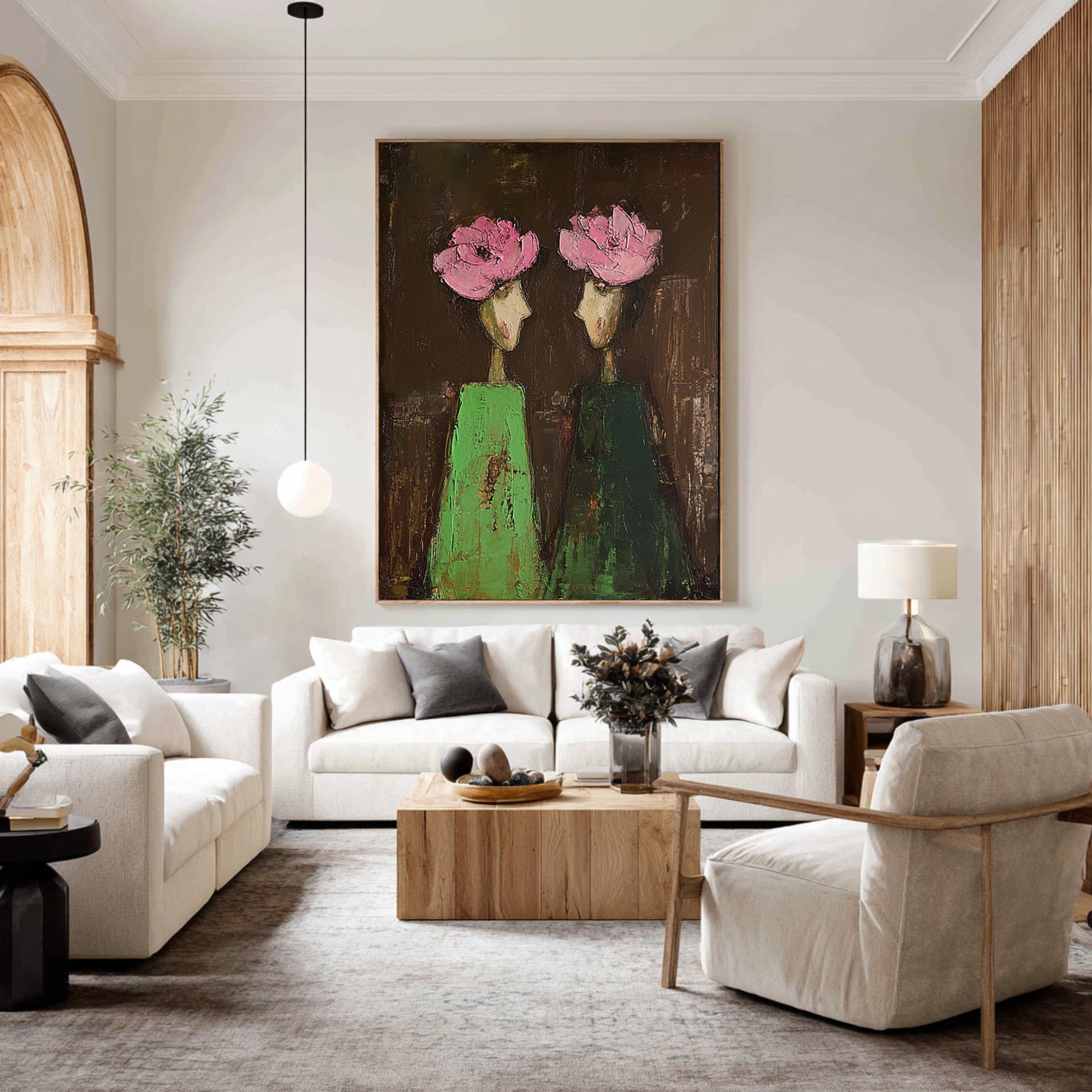 Large Abstract Portrait Oil Painting – Dark Background Canvas Statement Art #WAB 040