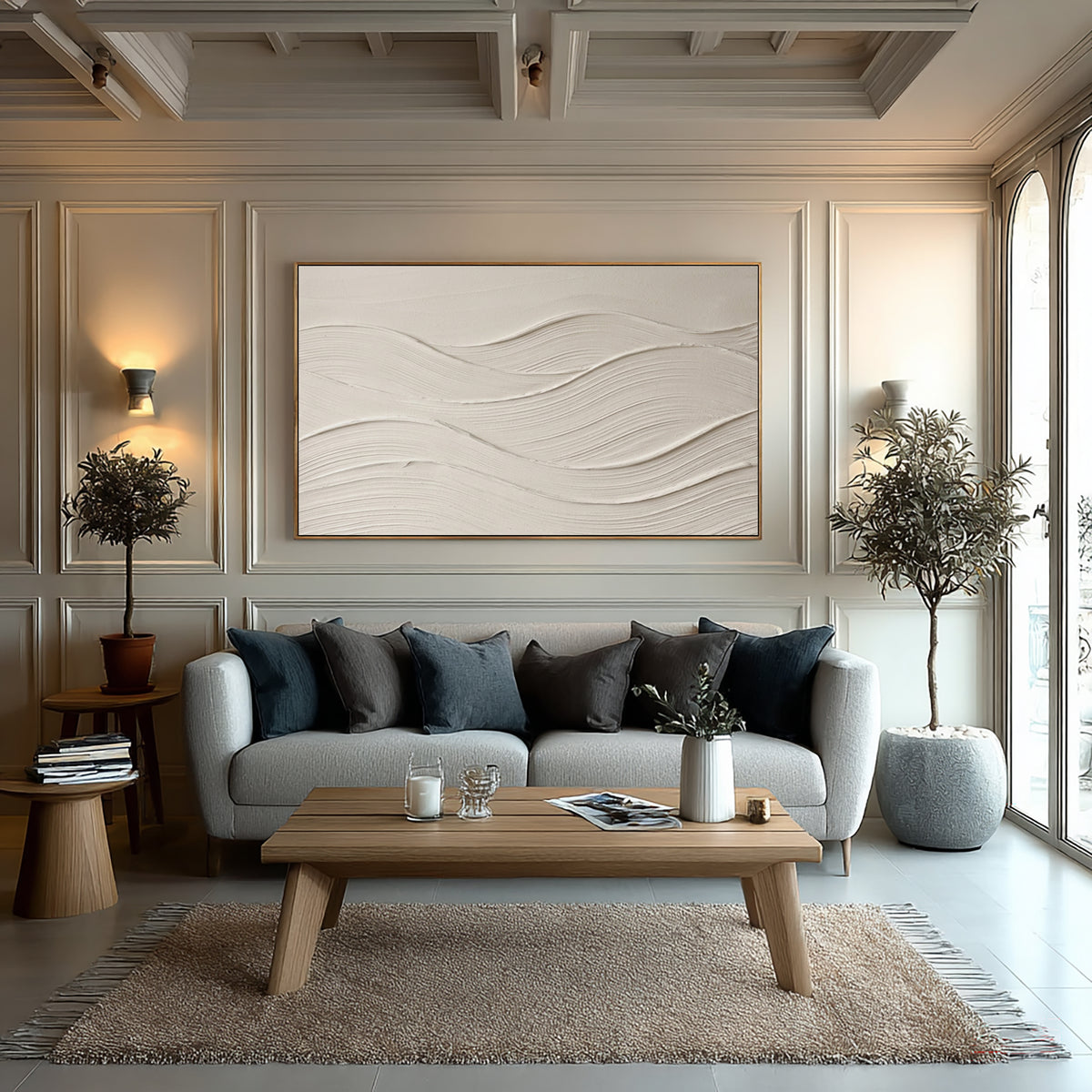 Large Minimalist Cream White Textured Wall Art Abstract Neutral Oil Painting 3D Relief Artwork Modern Luxury Living Room Decor
