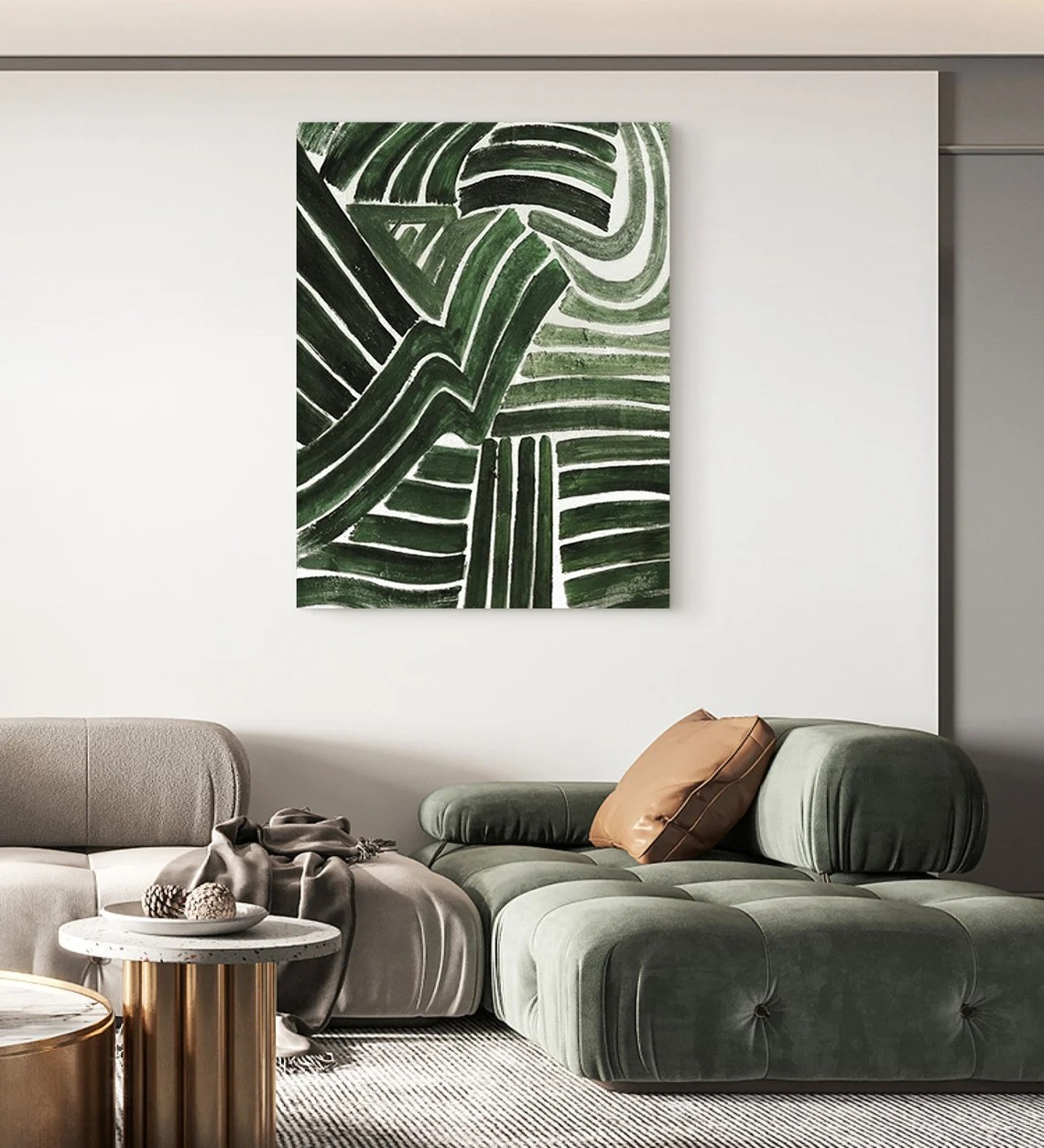 Bold Green Line Modern Abstract Painting, Minimalist Decor #BGA 097