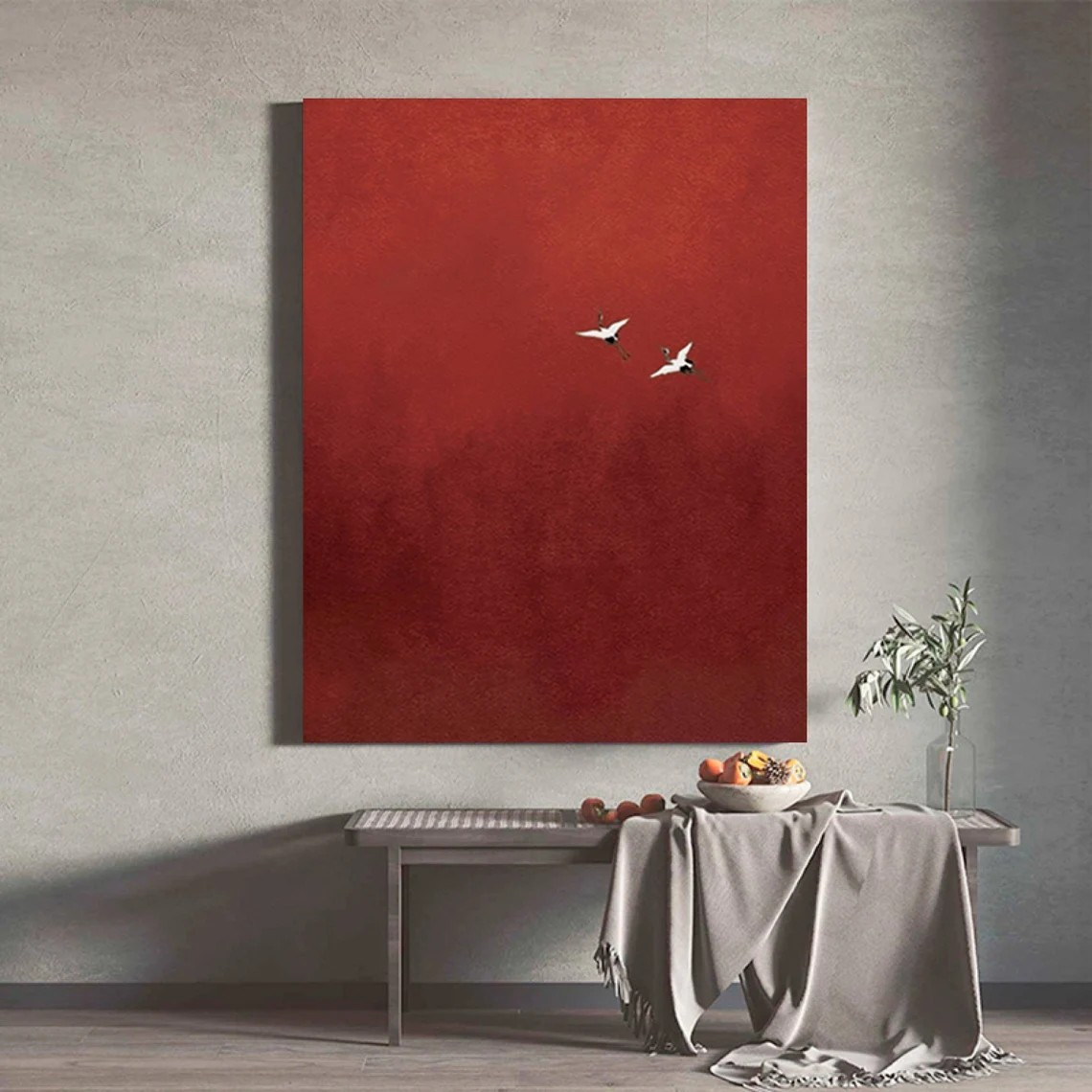 Dramatic Red Sky, Birds in Flight, Contemporary Wall Canvas #BGA 091