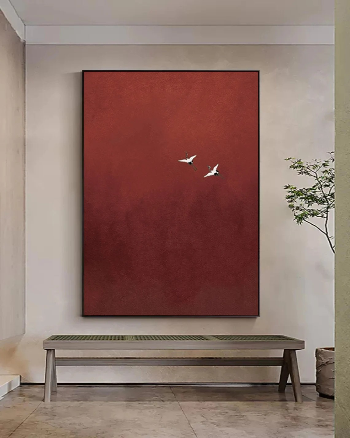 Dramatic Red Sky, Birds in Flight, Contemporary Wall Canvas #BGA 091