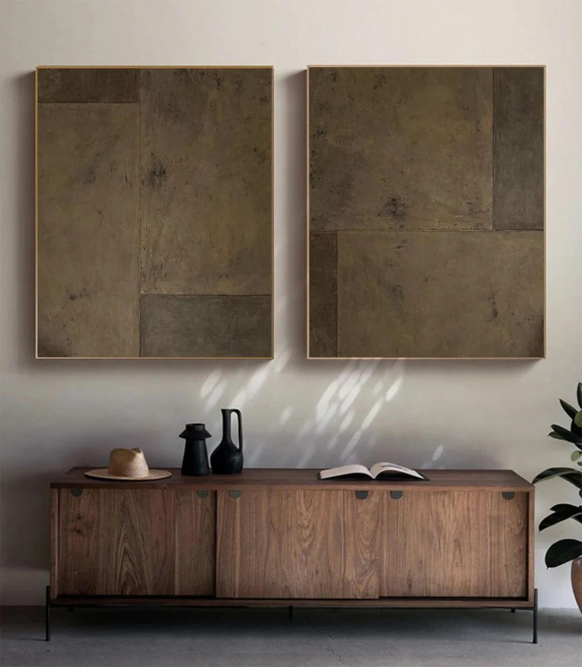 Earthen Duet: Brown Textured Abstract Set, Minimalist Art #BGA 110