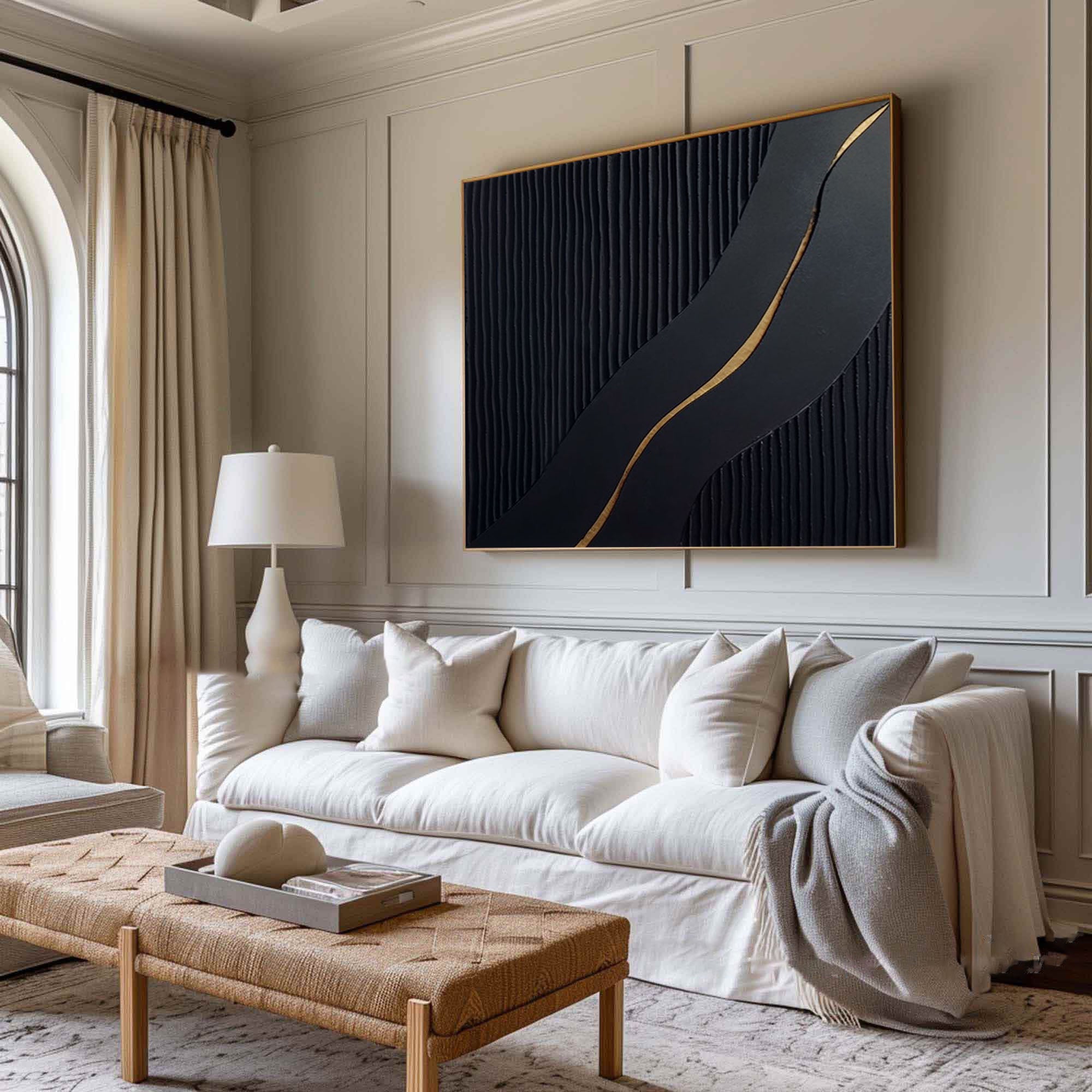 Sophisticated Black and Gold Abstract Painting for Luxury Homes #BM 023