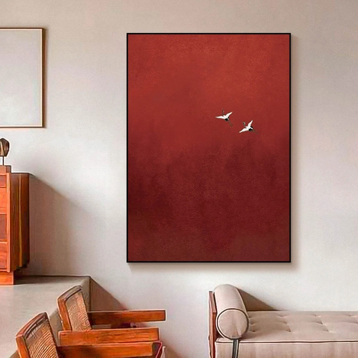 Dramatic Red Sky, Birds in Flight, Contemporary Wall Canvas #BGA 091